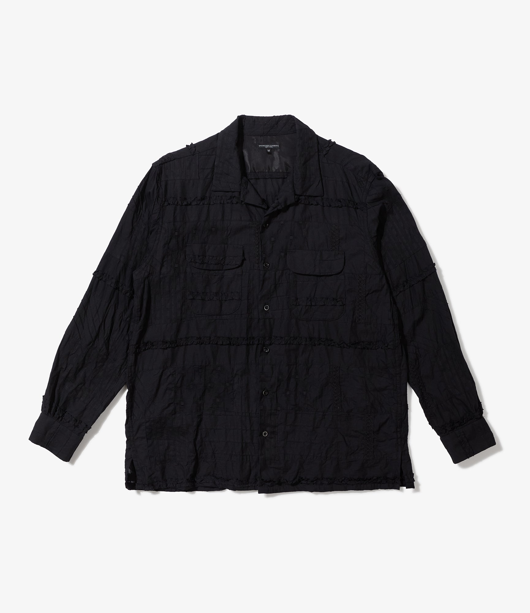 Classic Shirt in Black Cotton Fringe Patchwork