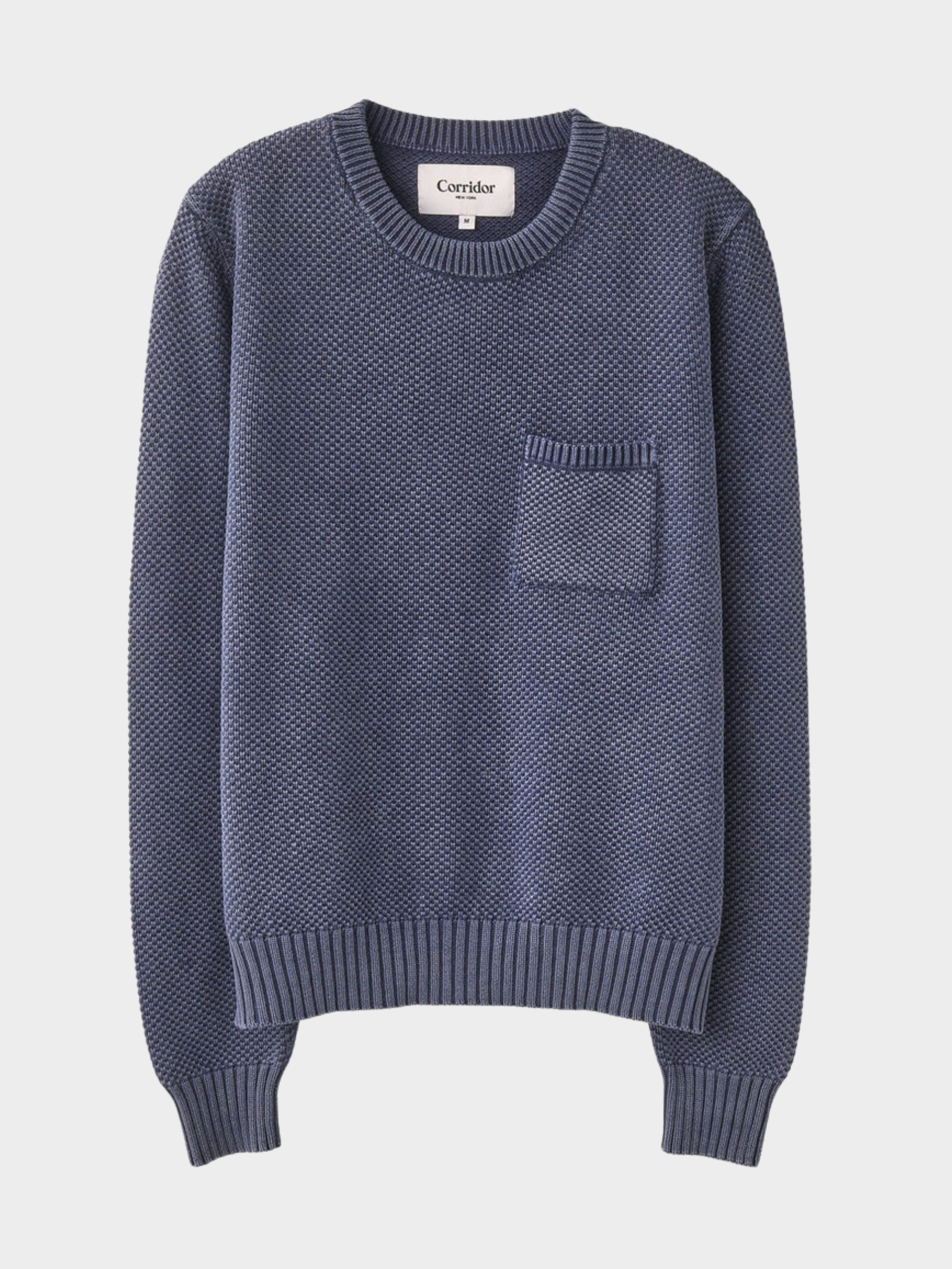 Acid Wash Pocket Crewneck in Navy