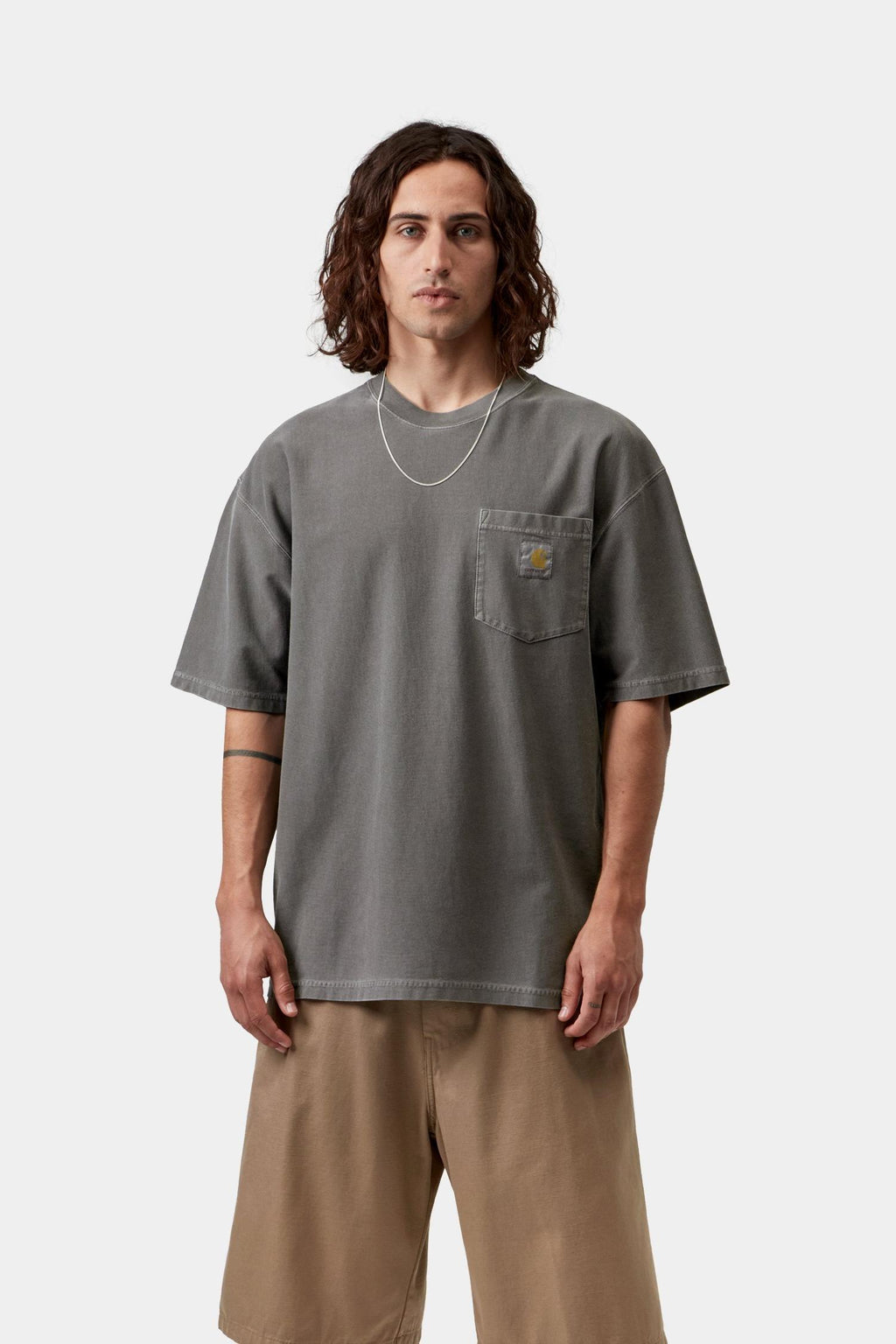 S/S Loose Pocket Tee in Black Garment Dyed