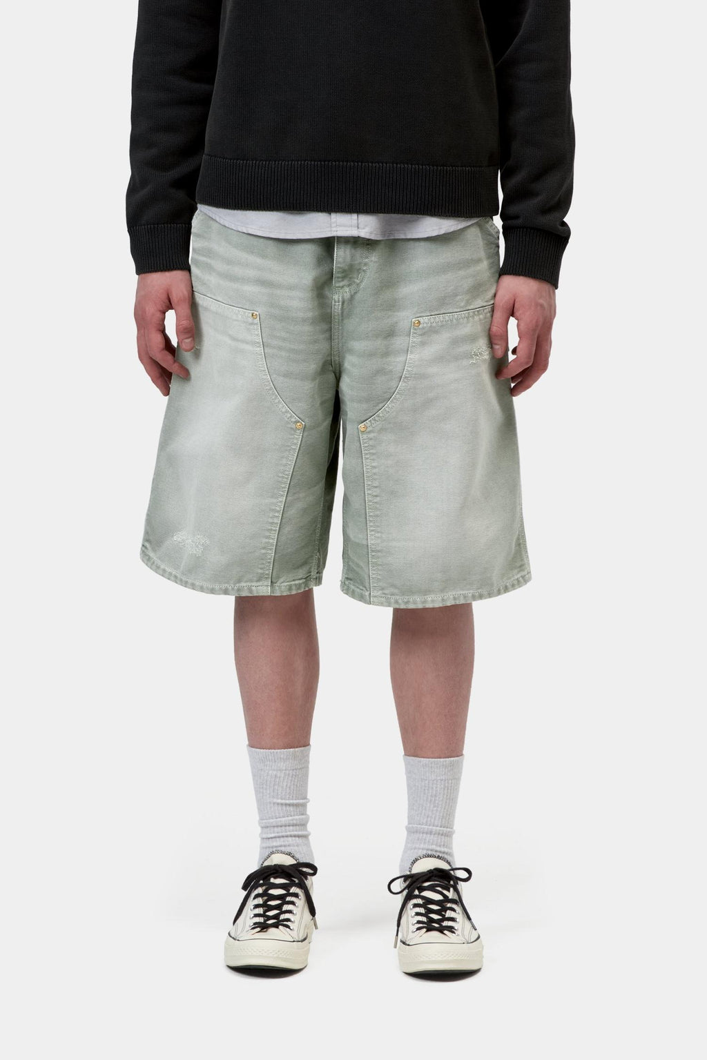 OG Double Knee Short in Shady Green Destroy Wash
