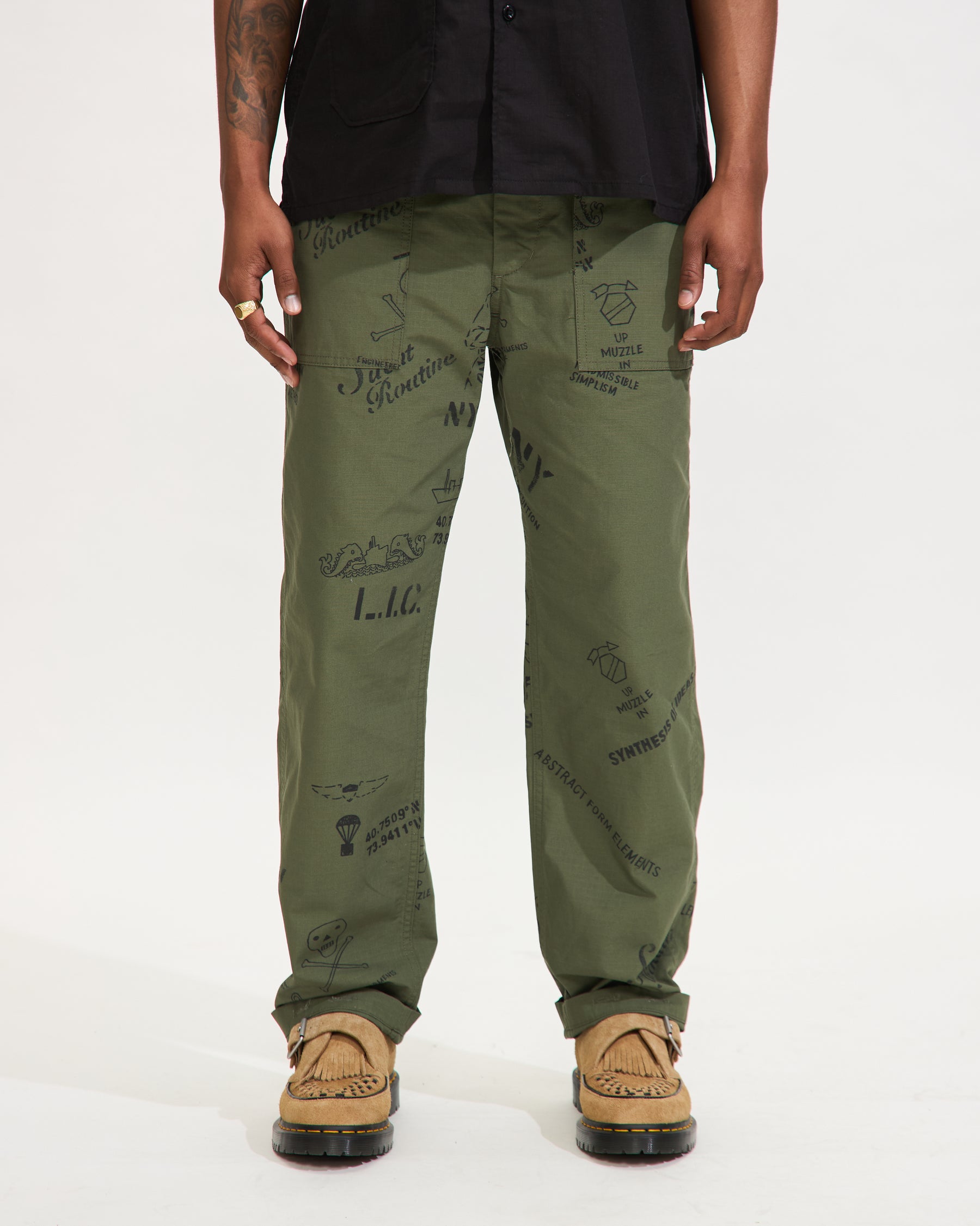 Fatigue Pant in Olive Graffiti Print Ripstop