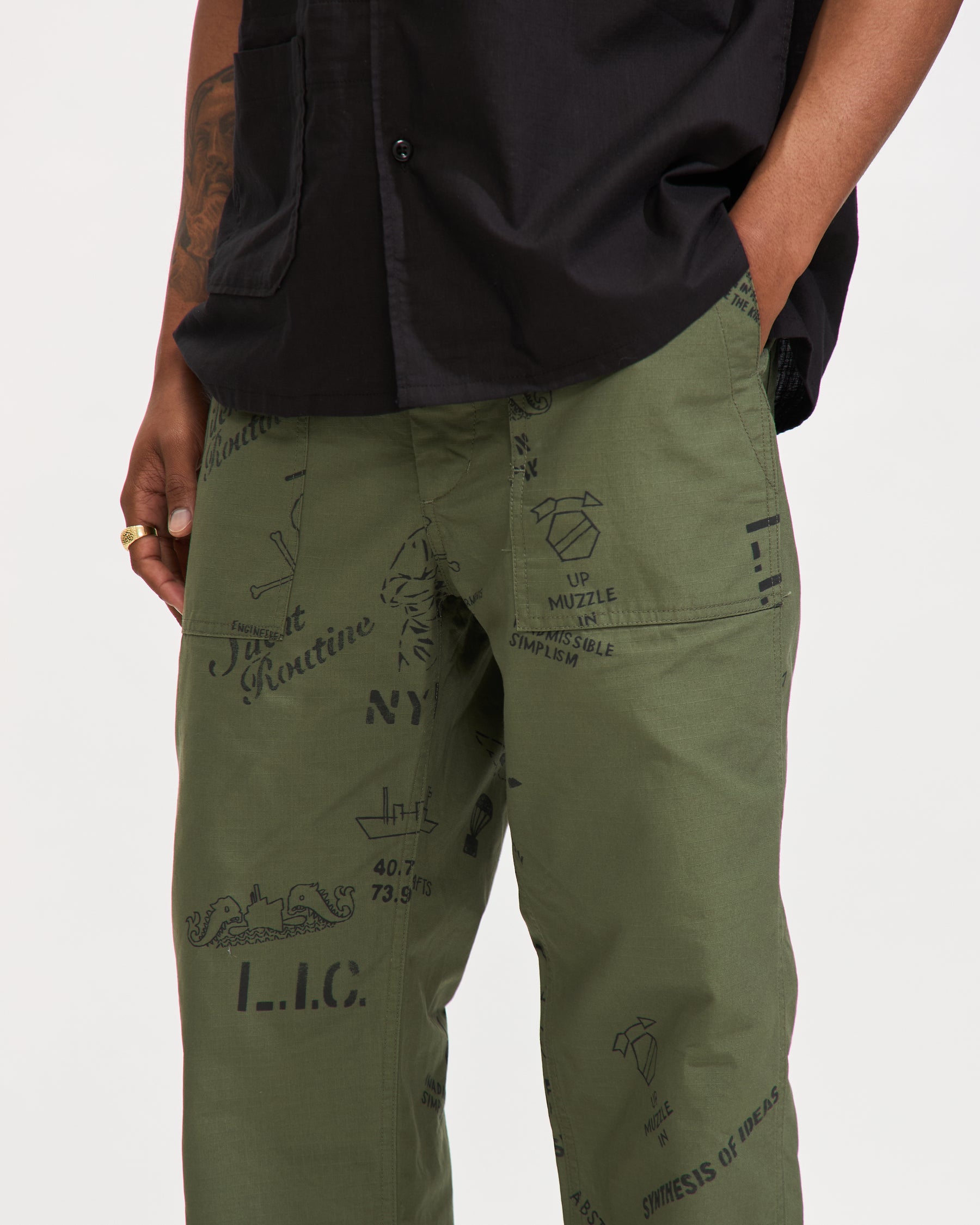Fatigue Pant in Olive Graffiti Print Ripstop