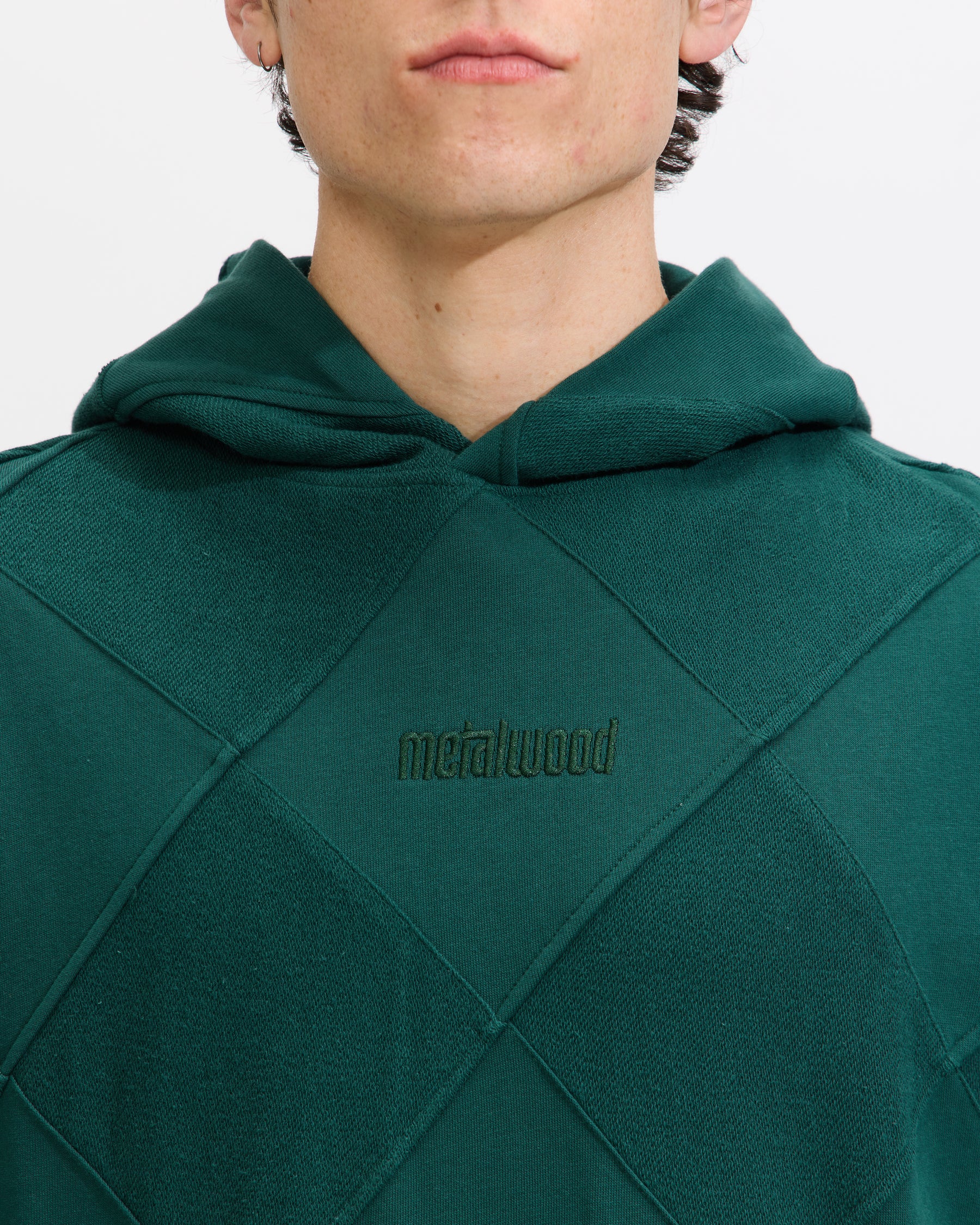 Metalwood Studio Diamond Terry Hooded Sweatshirt in Deep Forest Homme Essentials