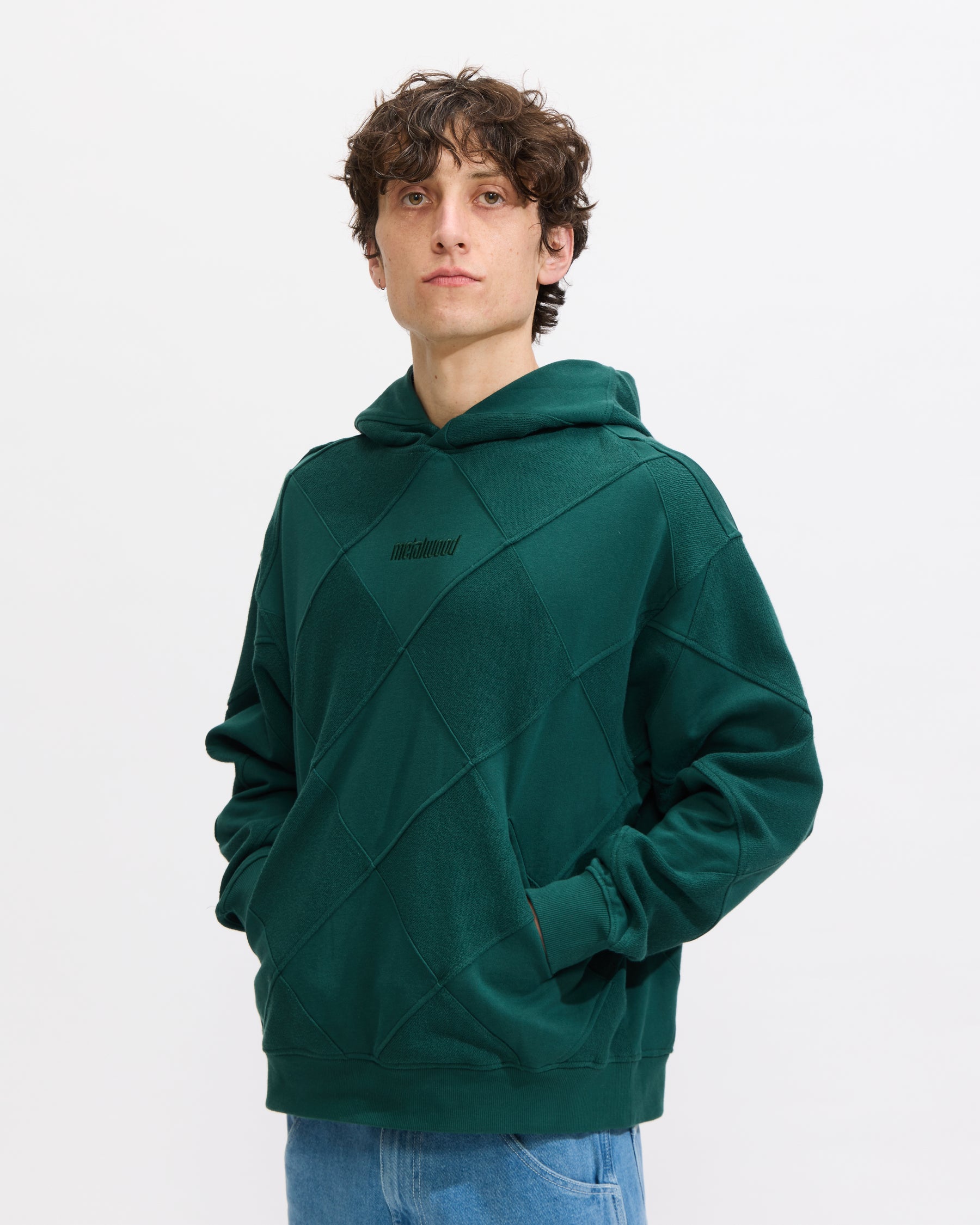 Metalwood Studio Diamond Terry Hooded Sweatshirt in Deep Forest Homme Essentials