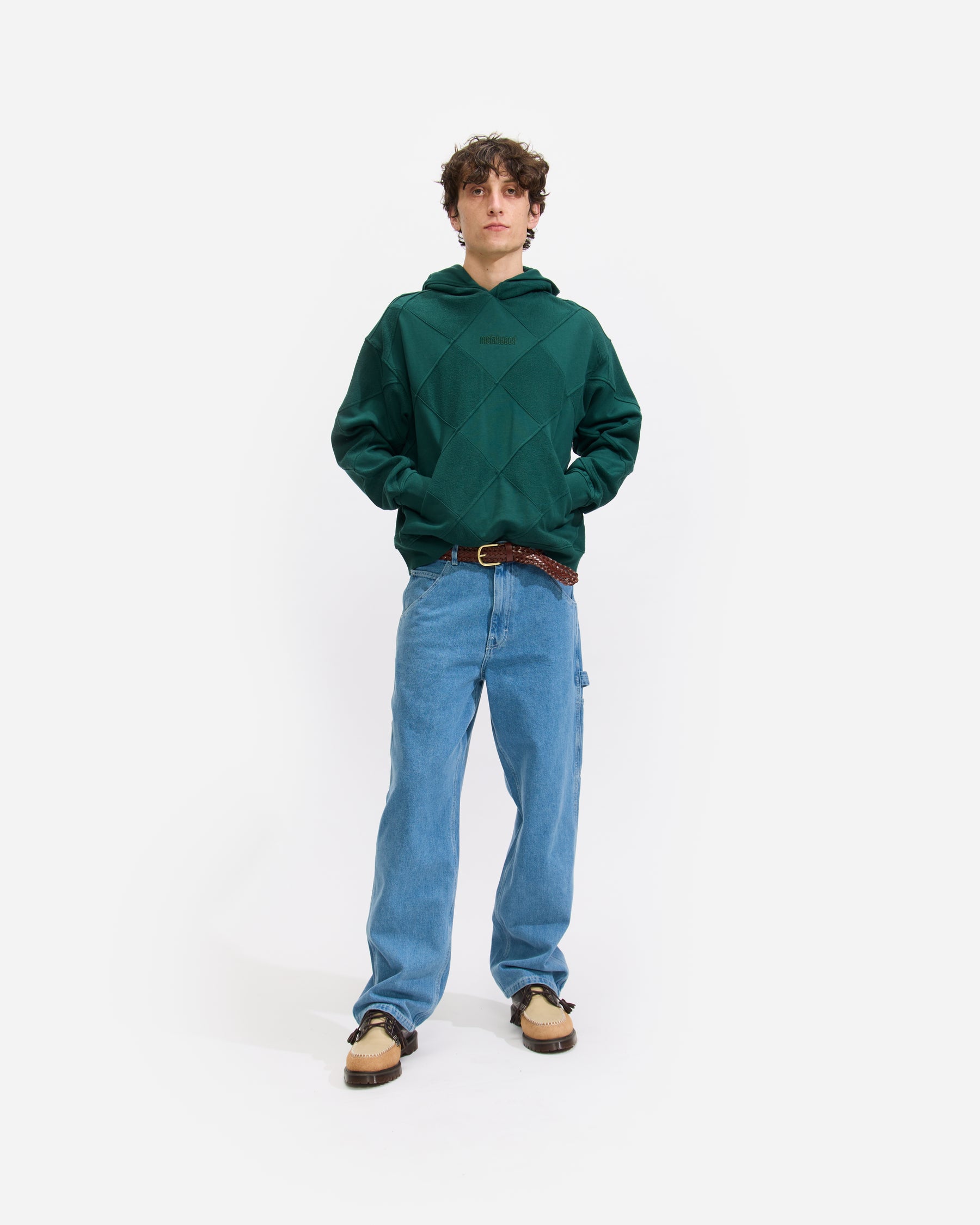 Metalwood Studio Diamond Terry Hooded Sweatshirt in Deep Forest Homme Essentials