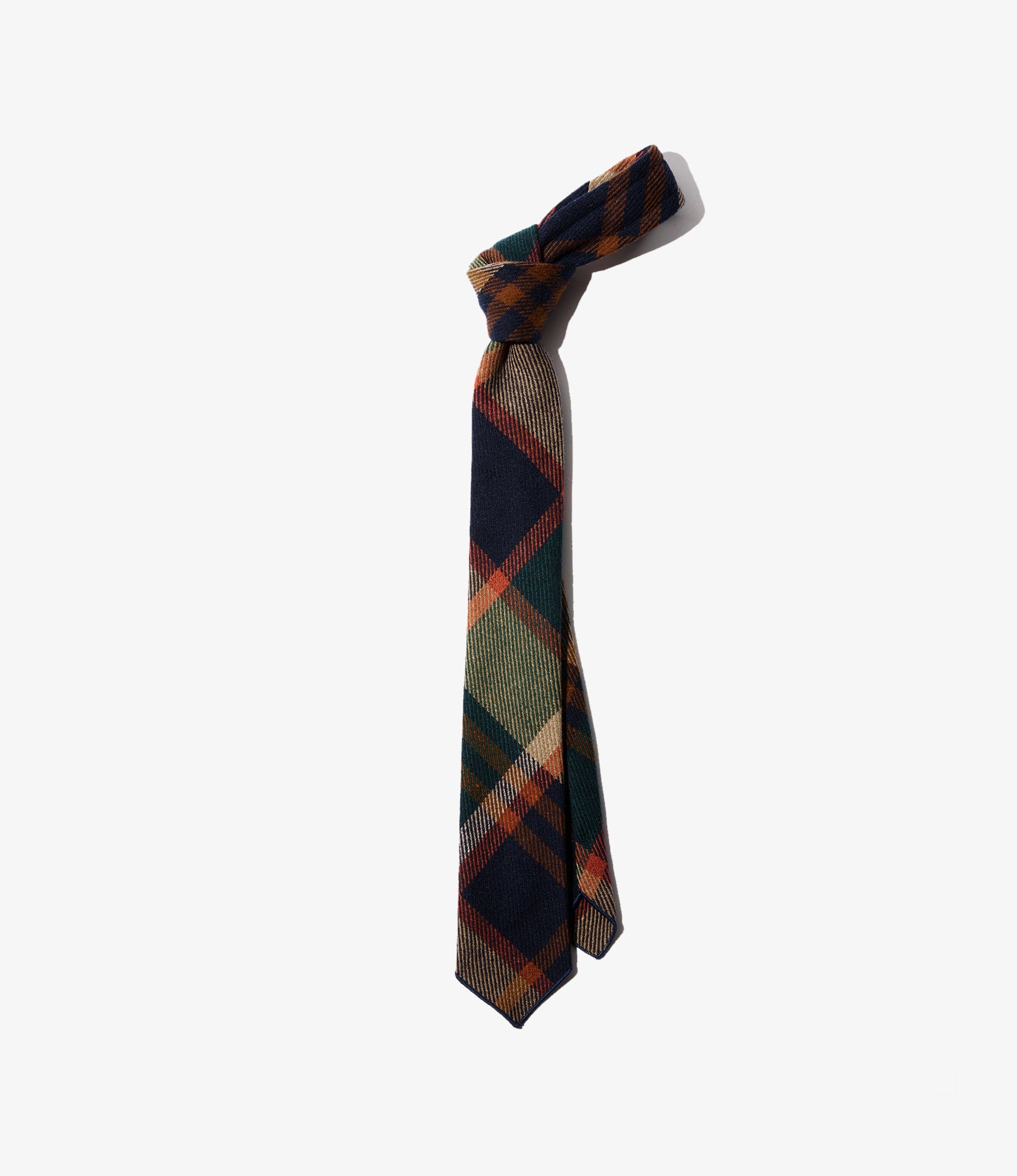 Neck Tie in Navy / Brown Heavy Wool Plaid