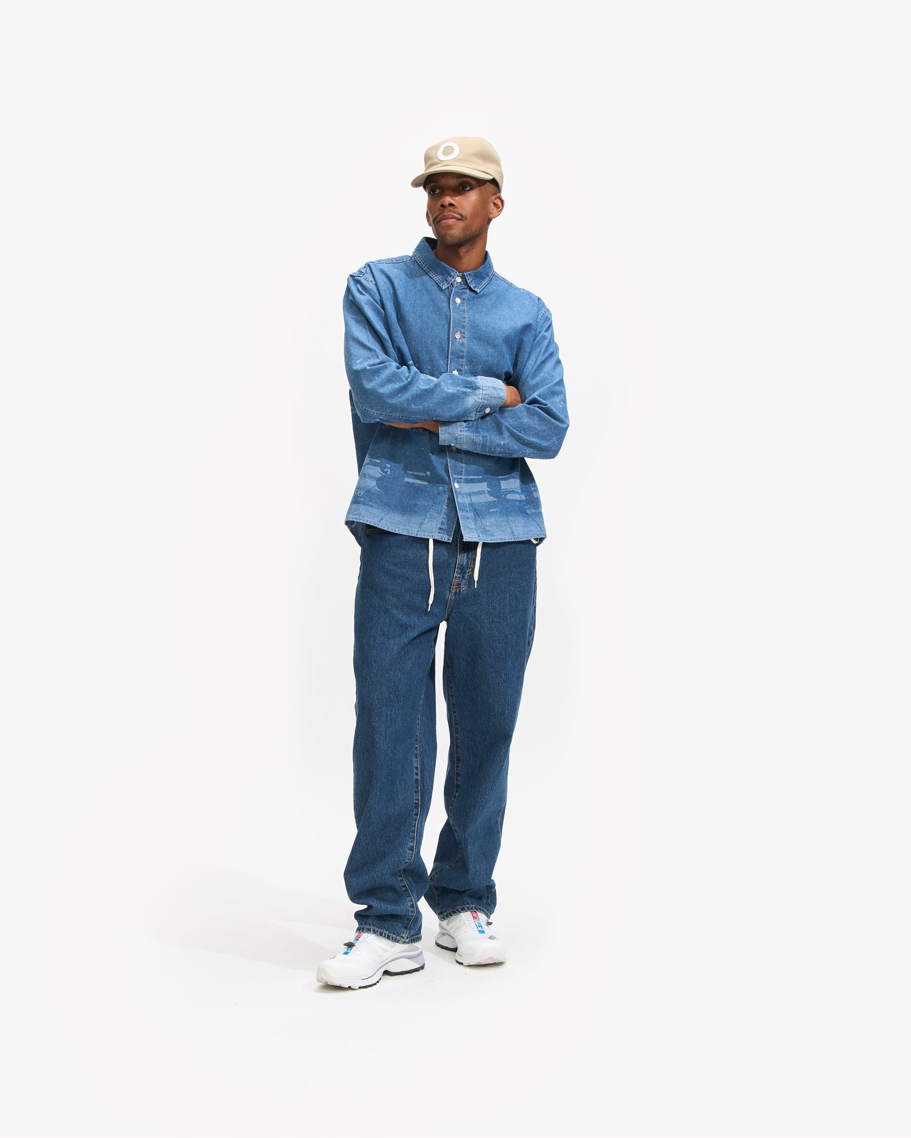 Pop Trading Company Printed Denim Shirt in Rinsed Denim Homme Essentials