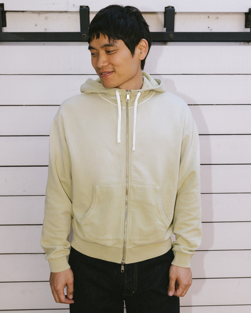 Padded Elbow Zip Up Hoodie in Sand