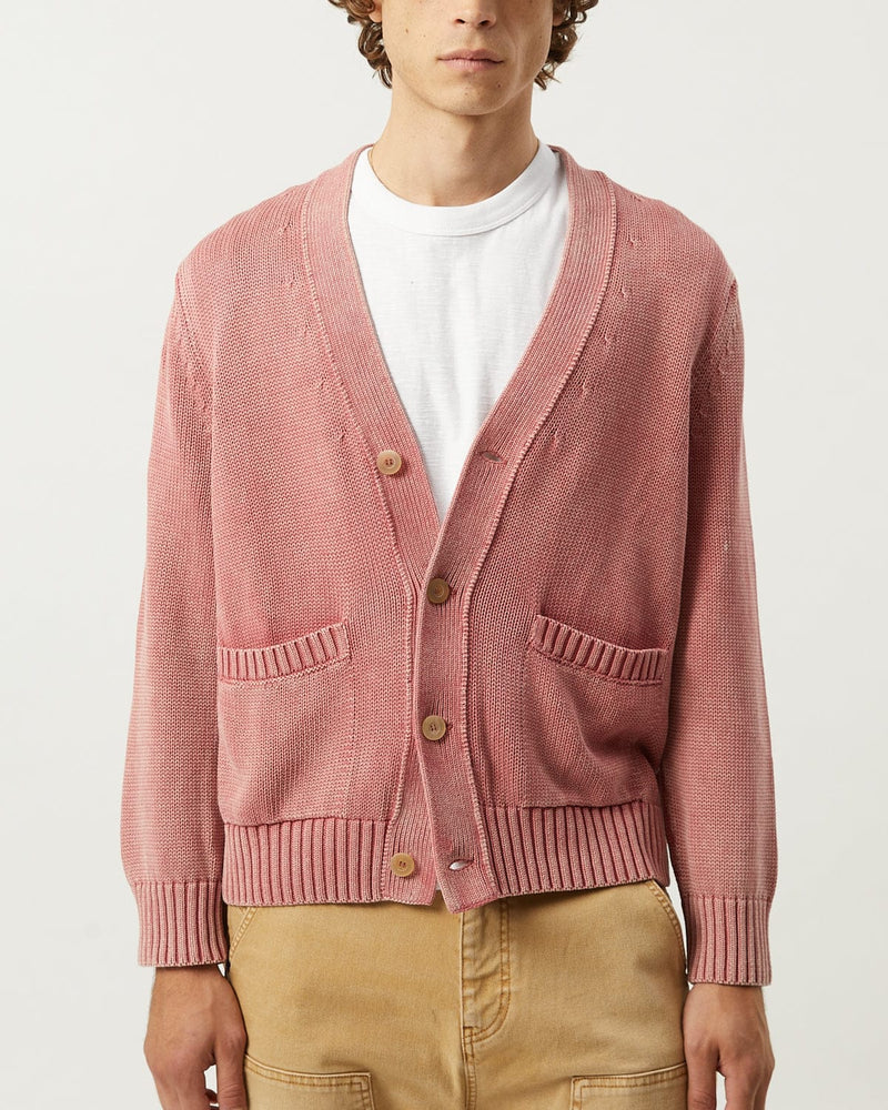 Acid Wash Cardigan in Red