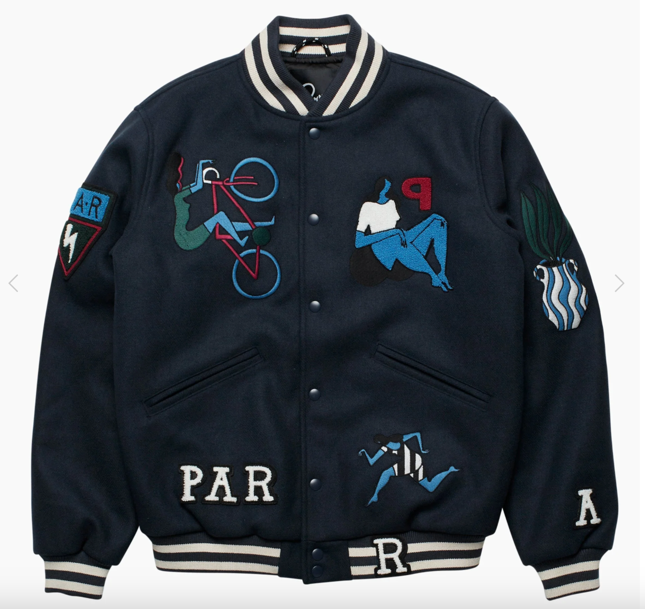 Run Sit & Bike Varsity Jacket in Navy Blue