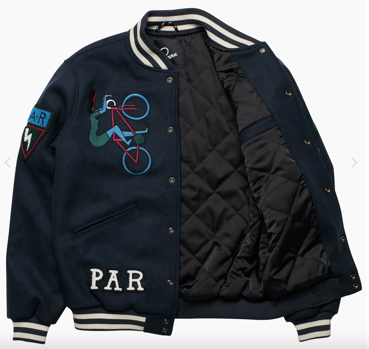 Run Sit & Bike Varsity Jacket in Navy Blue