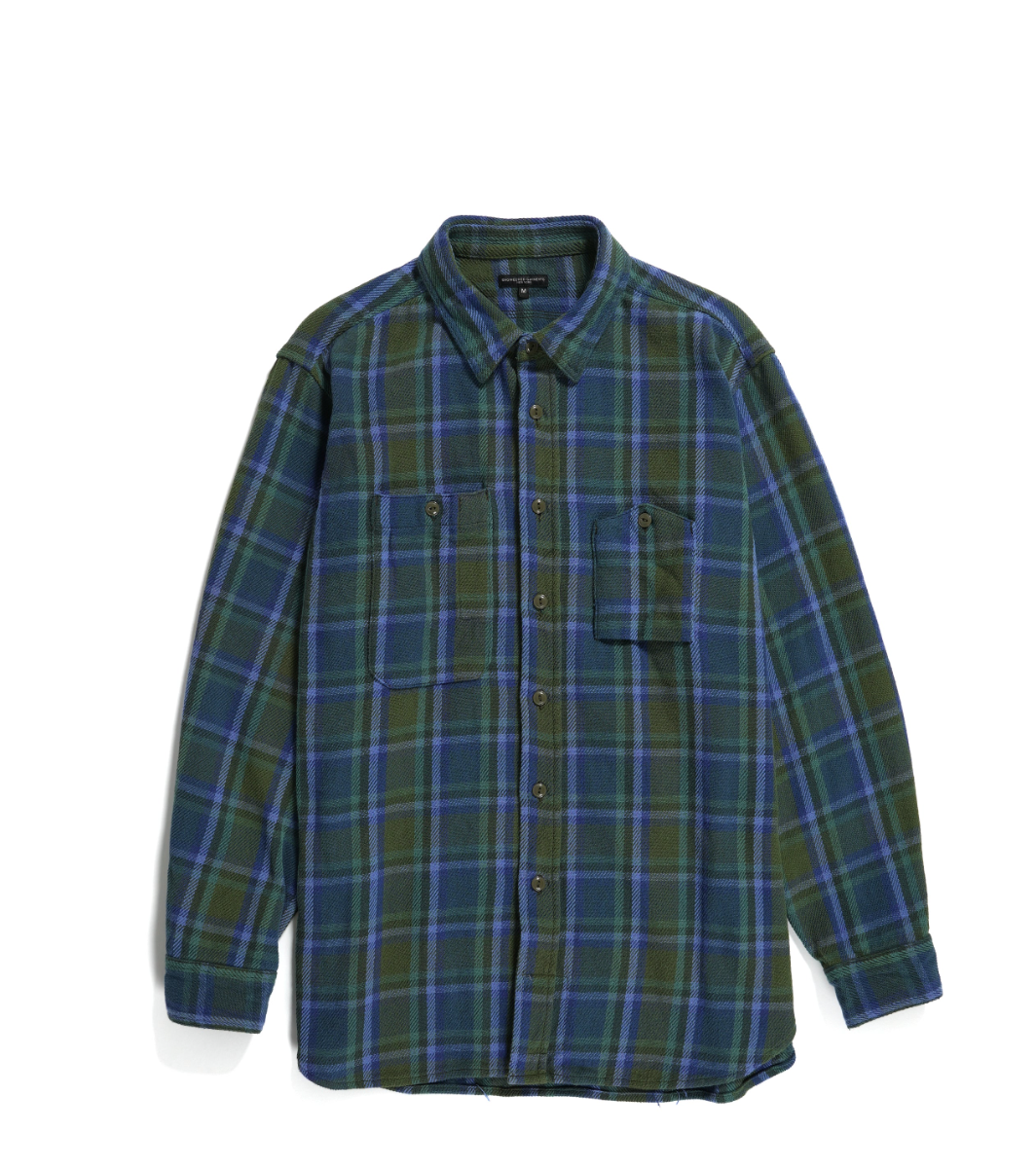Work Shirt in Green Cotton Heavy Twill Plaid