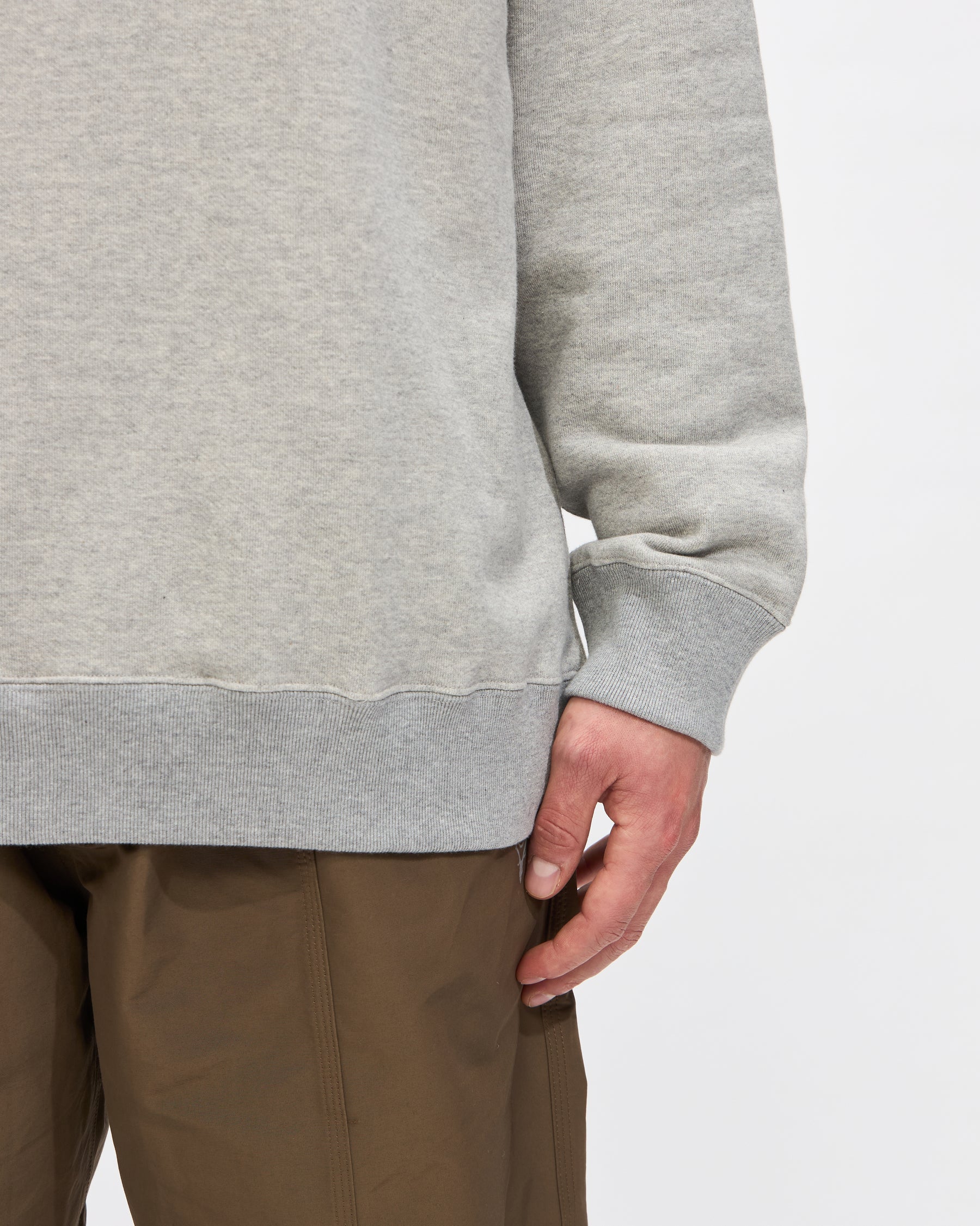South2 West8 Crew Neck Sweat Shirt in H. Grey Cotton French Terry Homme Essentials