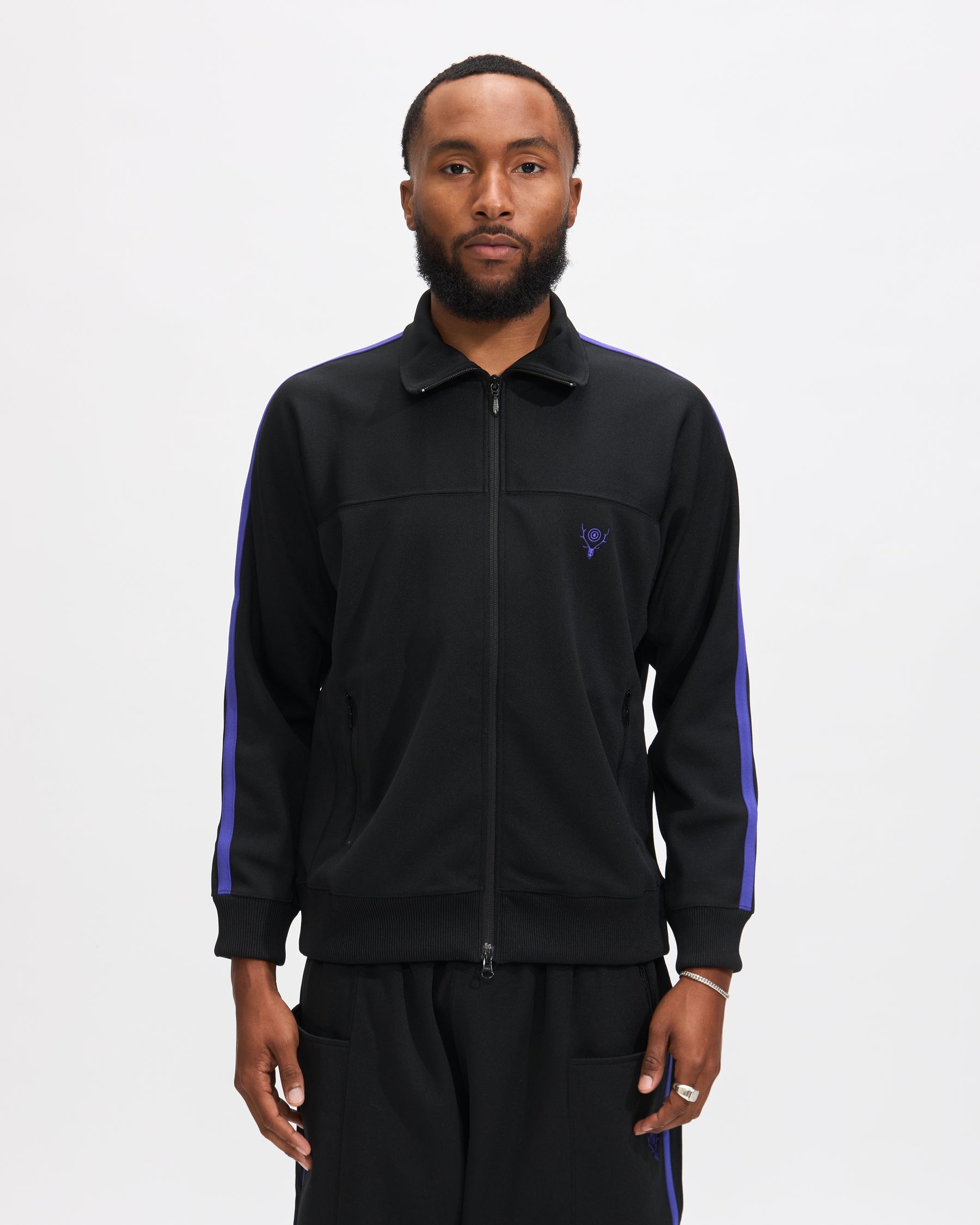 South2 West8 Trainer Jacket in Black Poly Smooth Homme Essentials