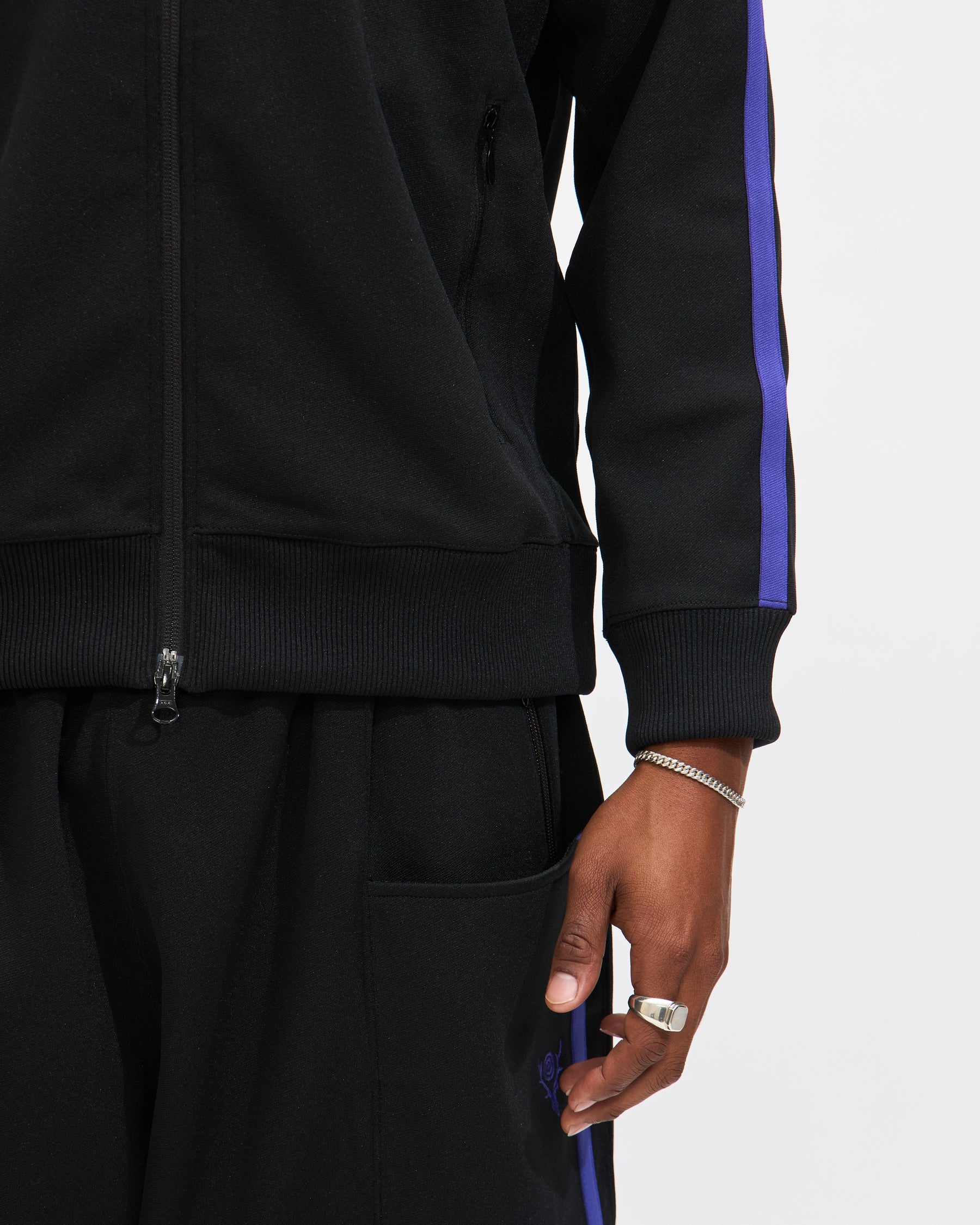 South2 West8 Trainer Jacket in Black Poly Smooth Homme Essentials