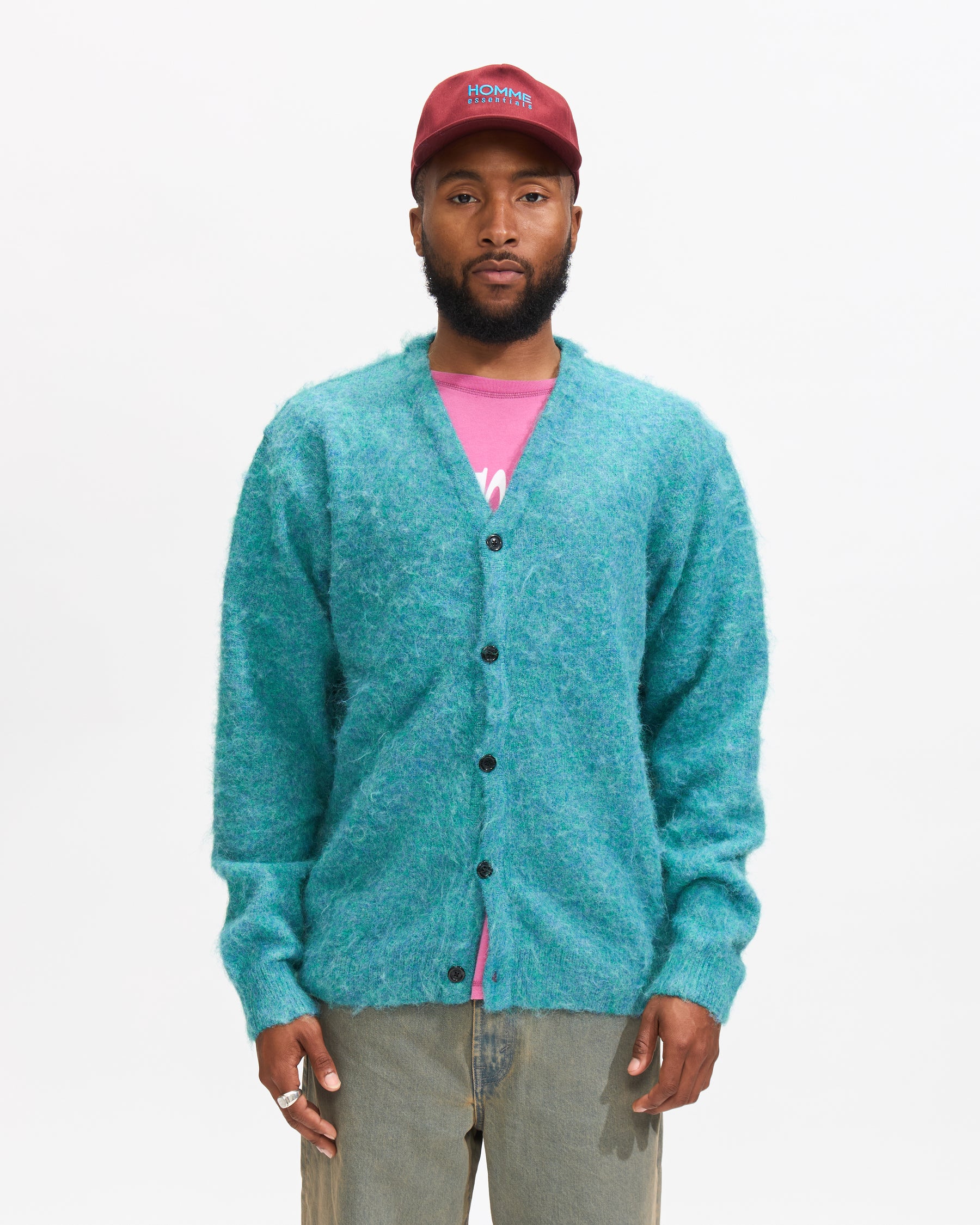 Thisisneverthat Hairy Knit Cardigan in Green Homme Essentials
