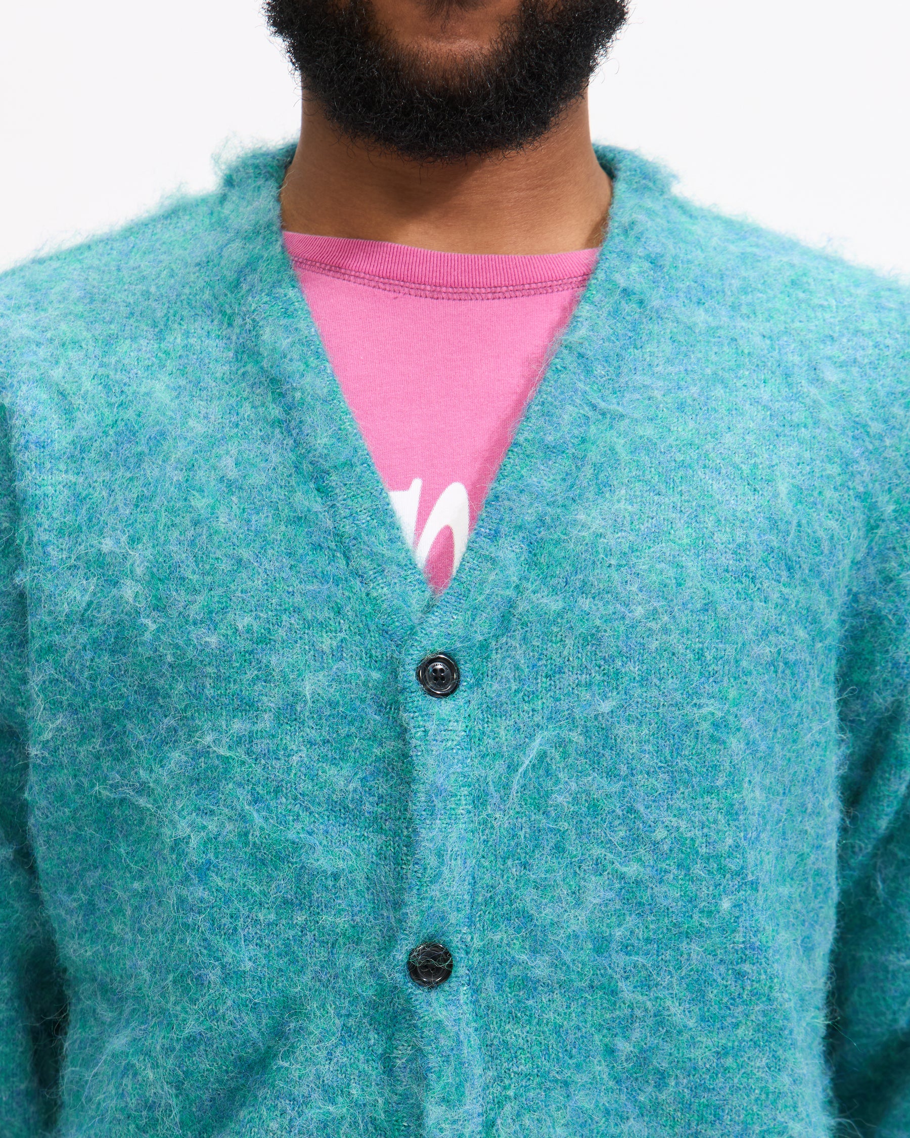 Thisisneverthat Hairy Knit Cardigan in Green Homme Essentials