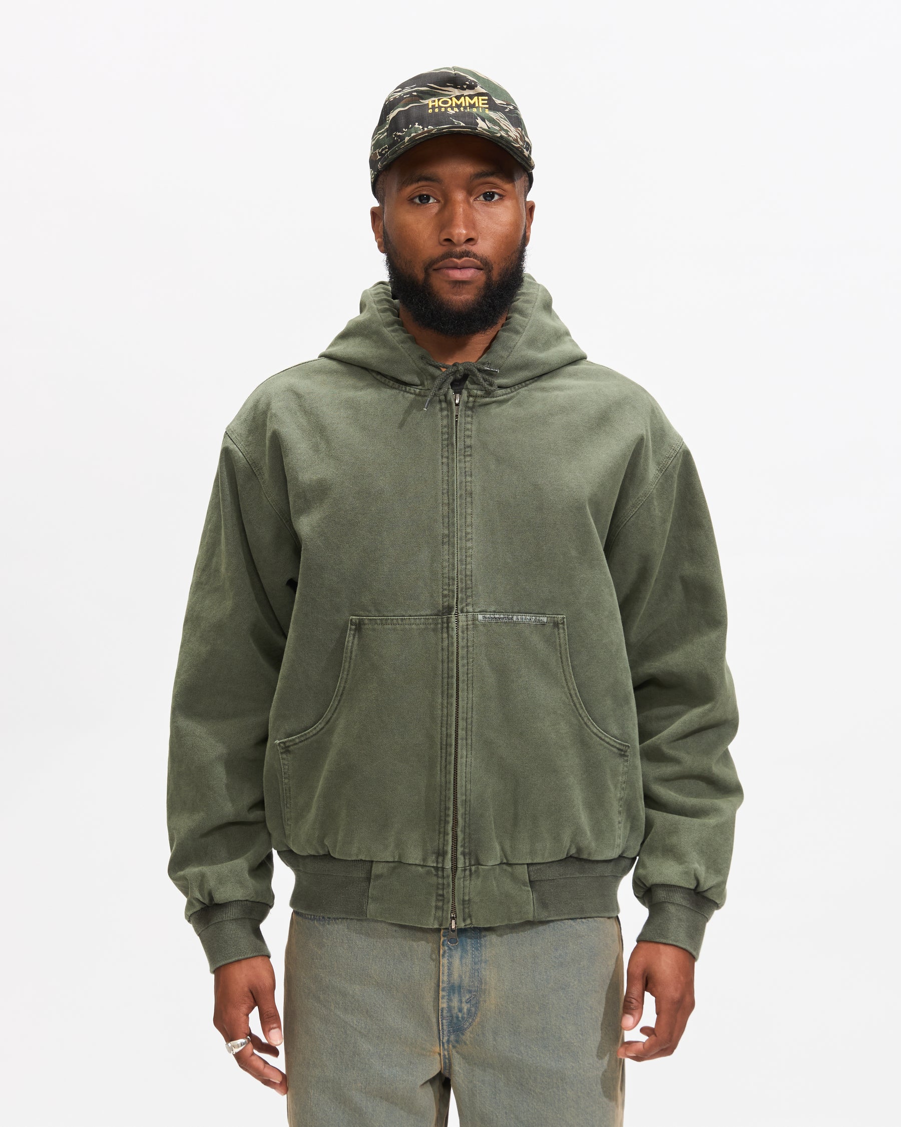 Thisisneverthat Overdyed Hooded Jacket in Olive Homme Essentials