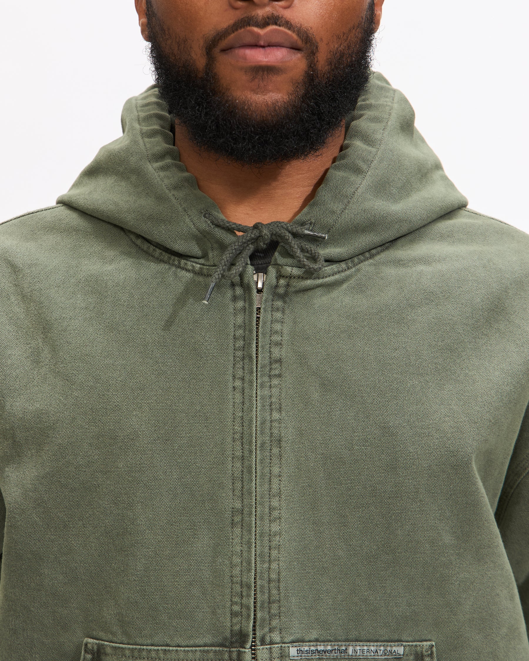 Thisisneverthat Overdyed Hooded Jacket in Olive Homme Essentials