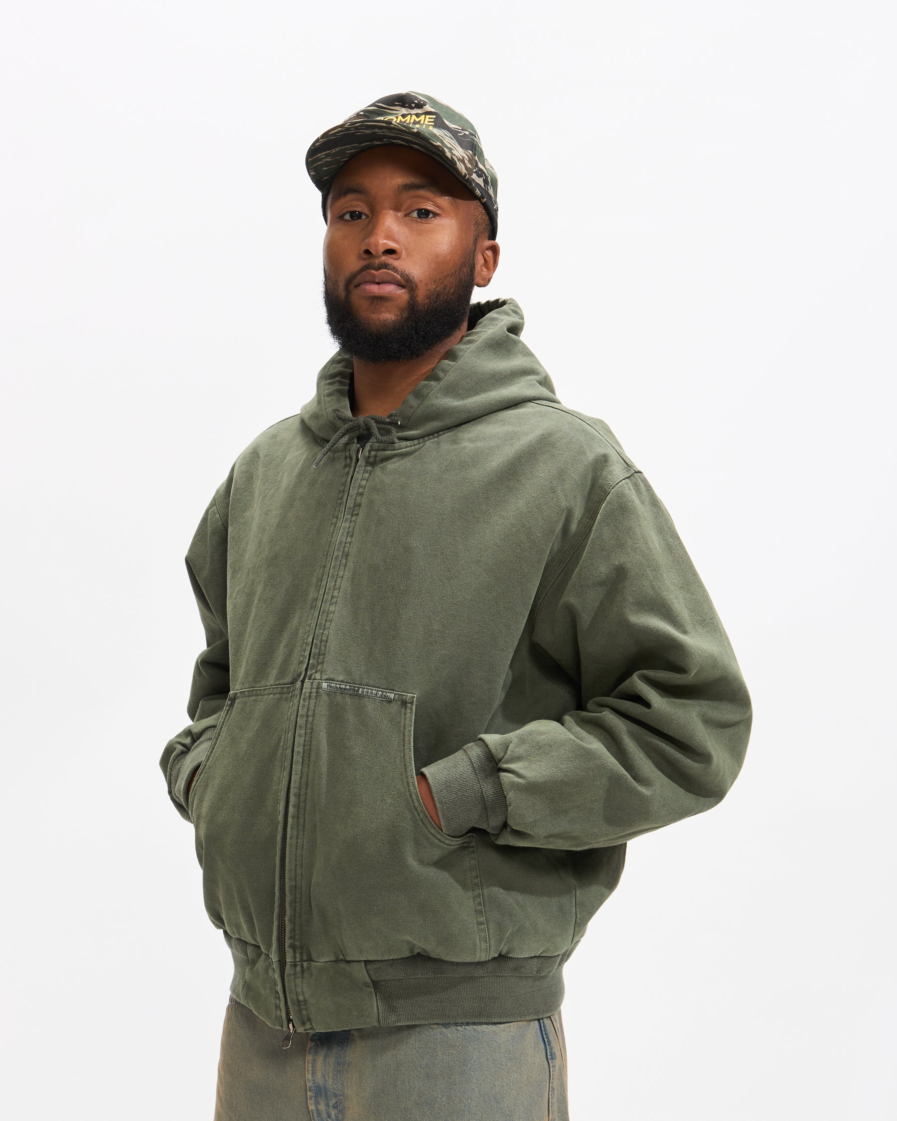Thisisneverthat Overdyed Hooded Jacket in Olive Homme Essentials