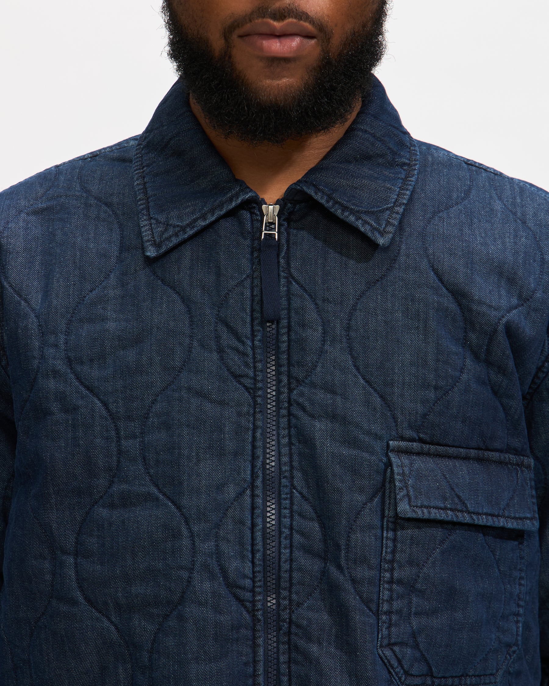 Universal Works Gower Jacket in Indigo Quilt Denim Homme Essentials