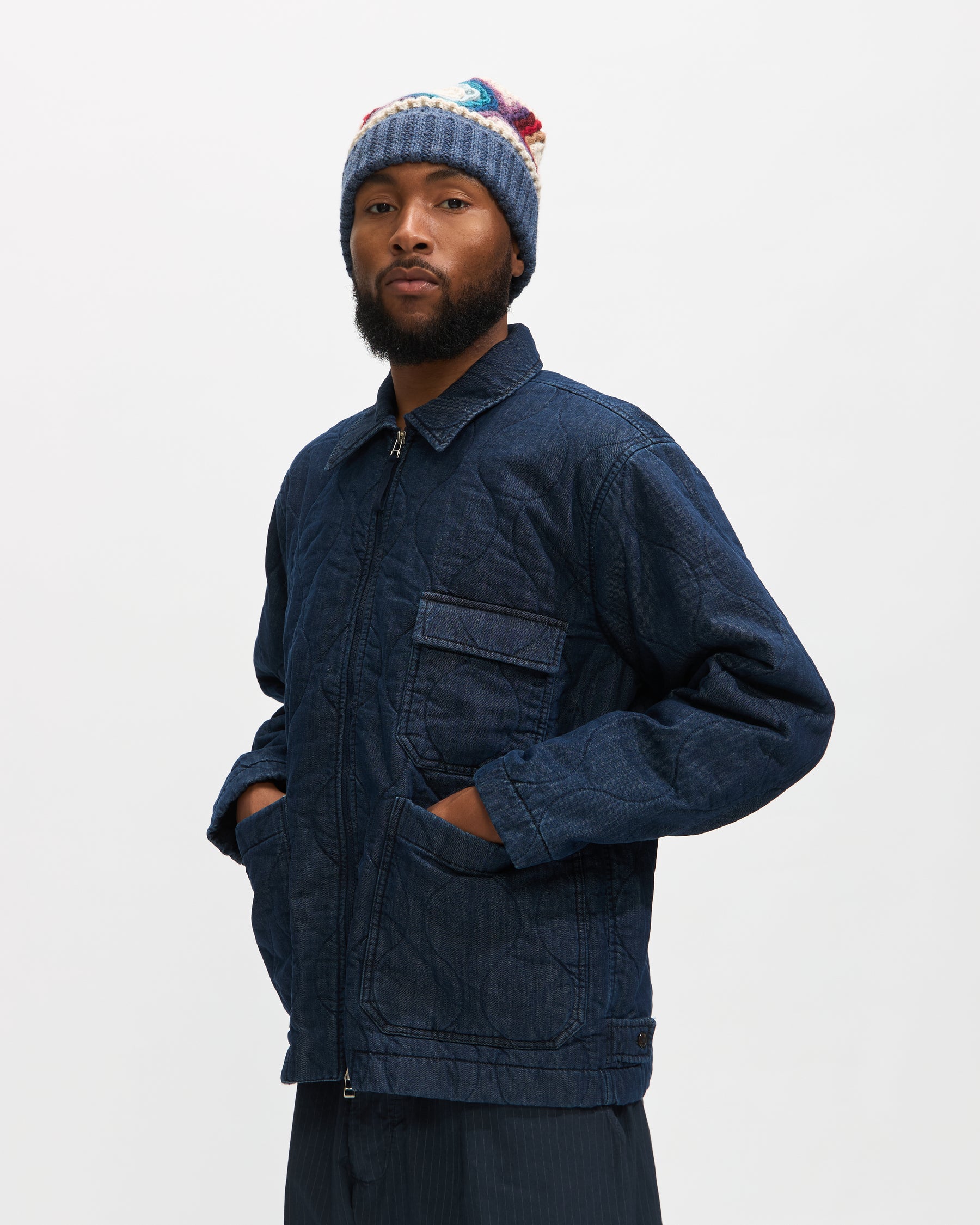 Universal Works Gower Jacket in Indigo Quilt Denim Homme Essentials