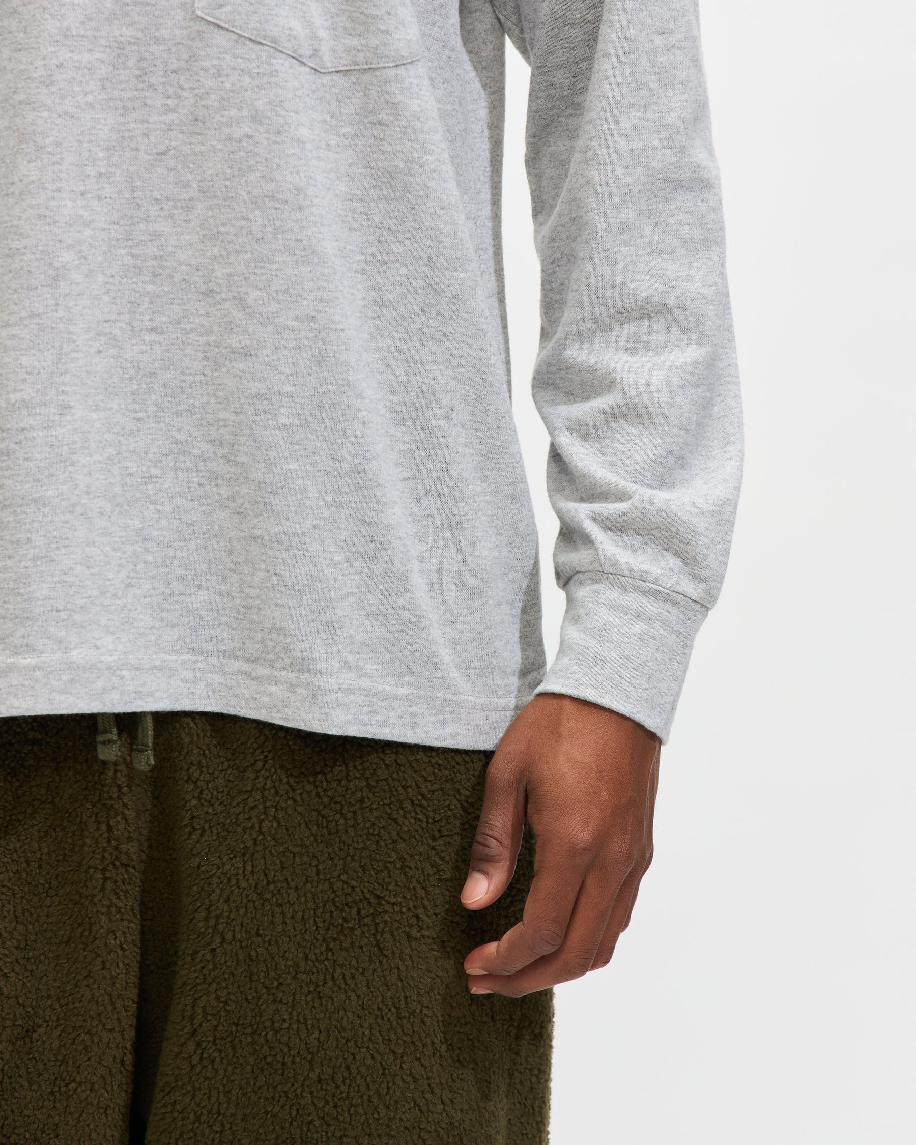 Universal Works Loose L/S Tee in Grey Marl Recycled Wool Mix Homme Essentials
