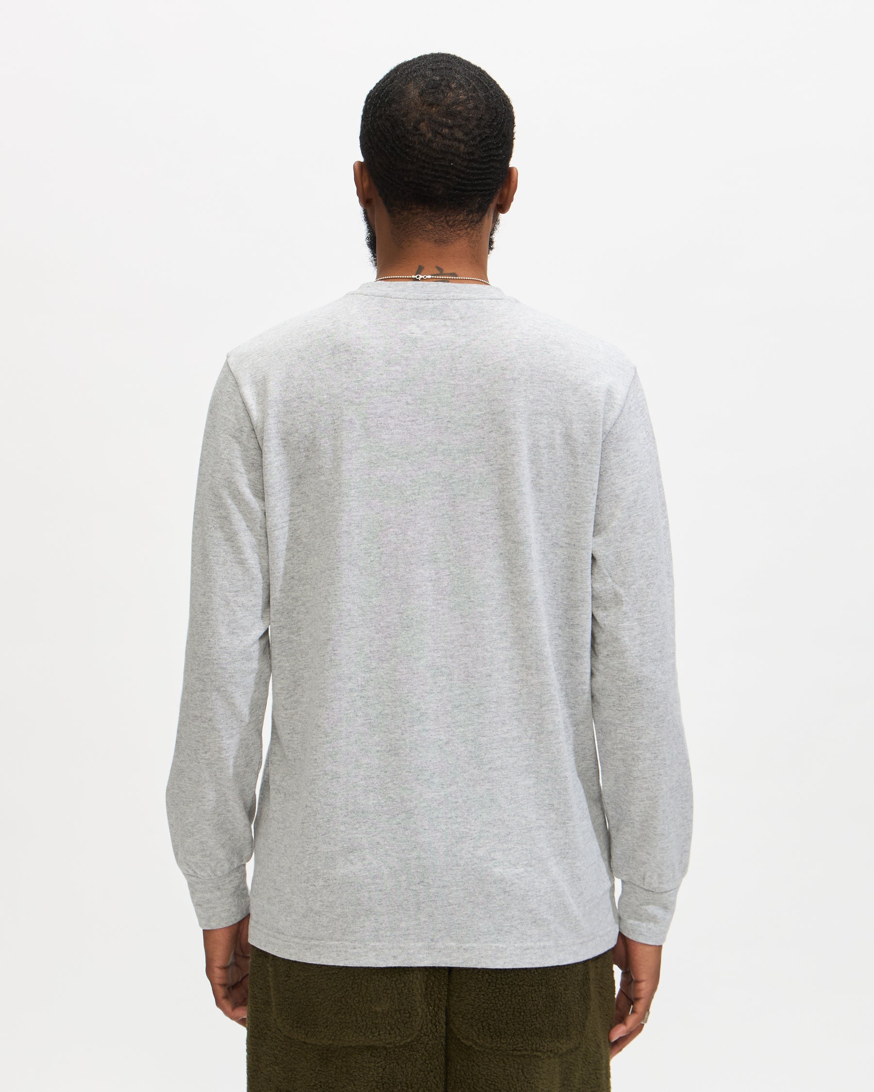 Universal Works Loose L/S Tee in Grey Marl Recycled Wool Mix Homme Essentials