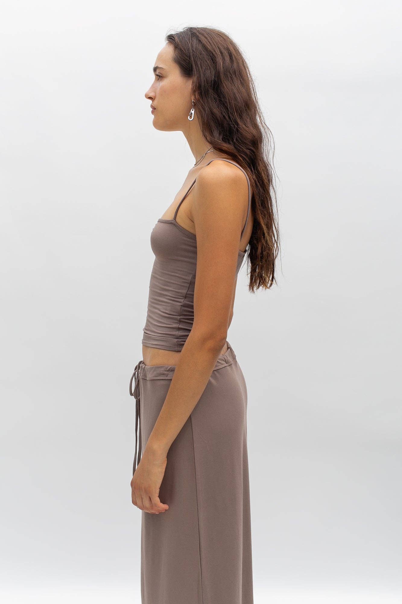 Eva Viscose Spaghetti Strap Knit Top in Sable