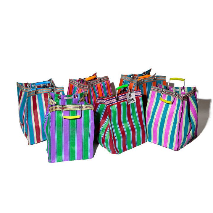 Recycled Plastic Stripe Rectangle Bag in Green / Purple