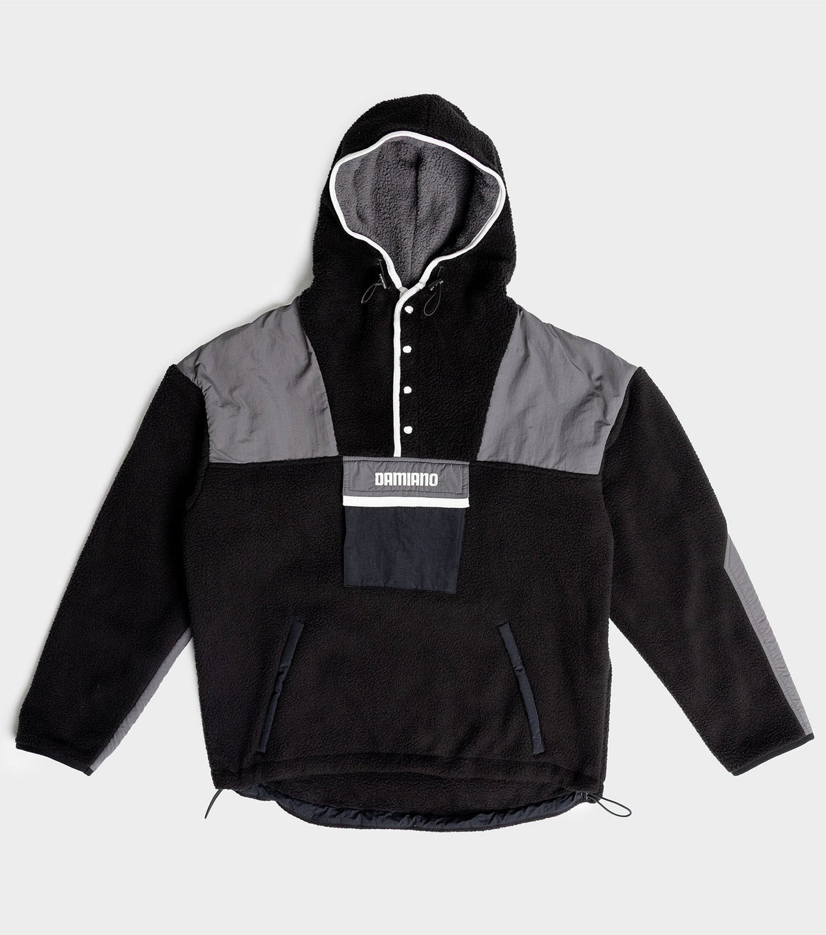 Hooded Sherpa Jacket in Black / Charcoal