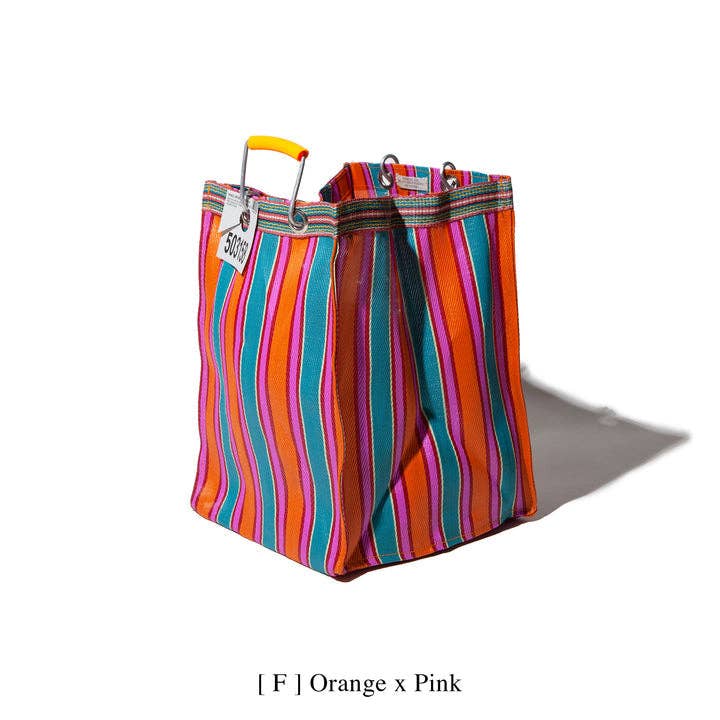 Recycled Plastic Stripe Rectangle Bag in Orange / Pink