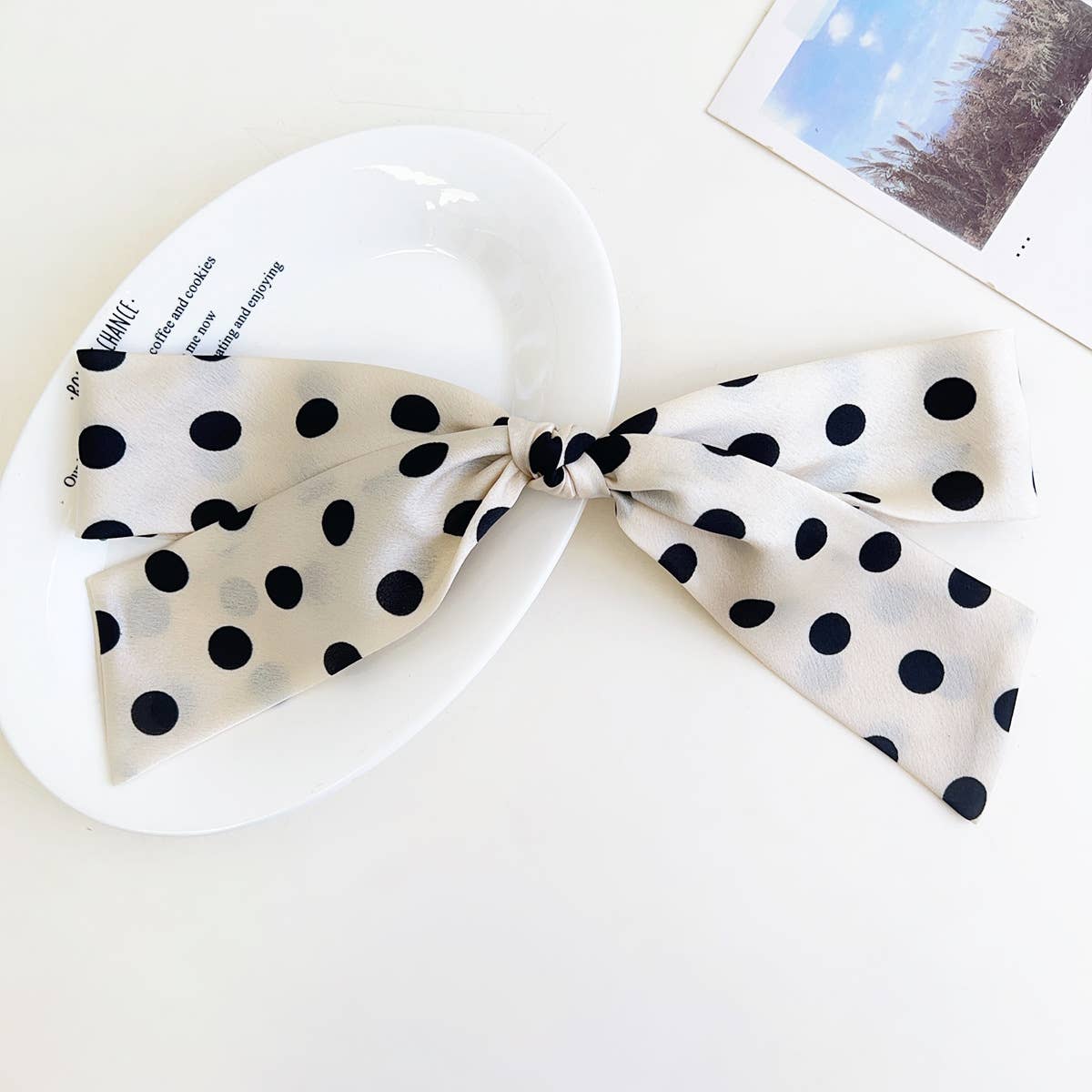 Polka Dot Ribbon Barrette Clip in White