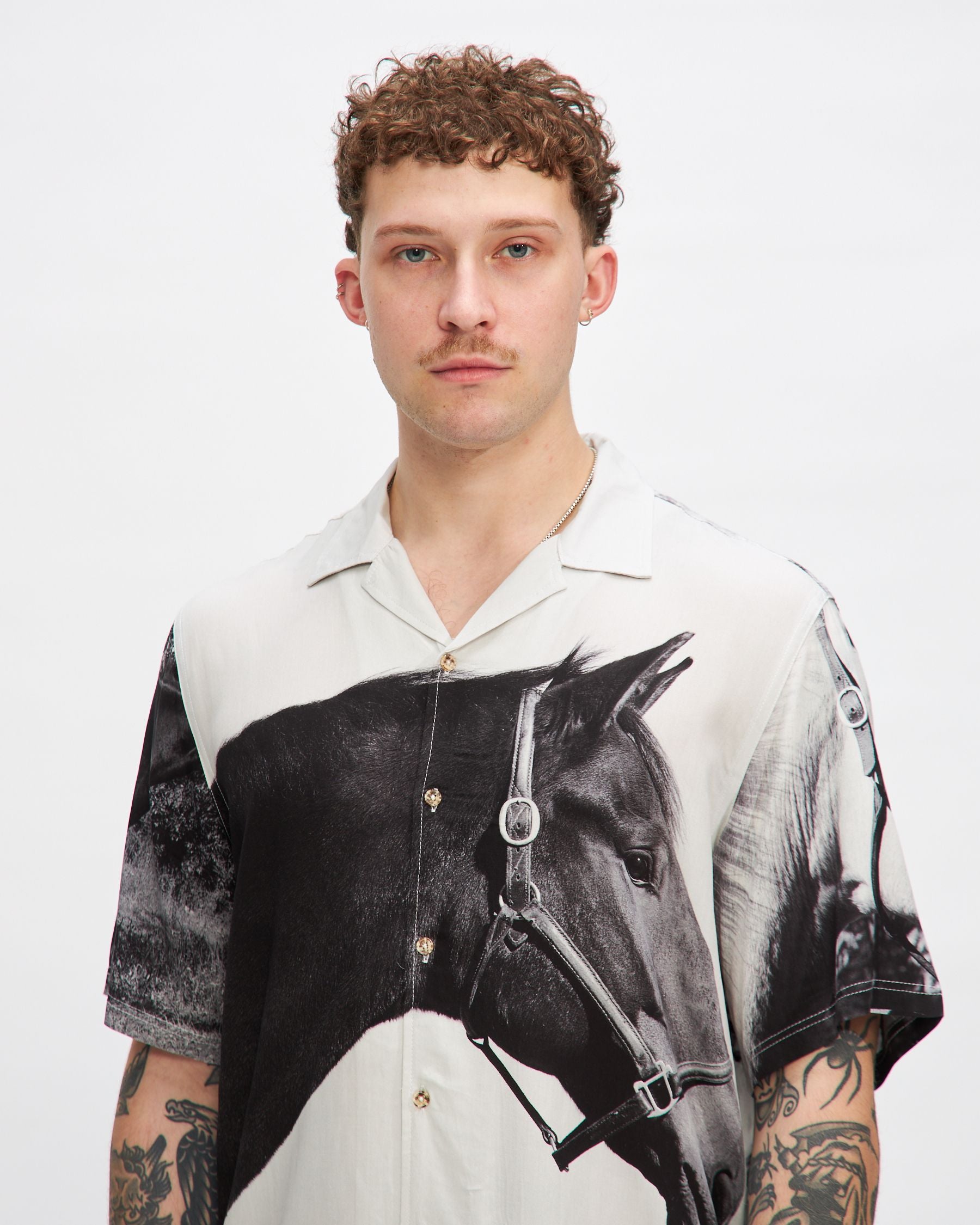 Horses Button Down in White