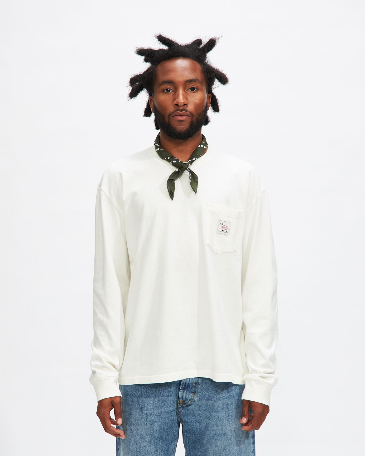 Woolrich Longsleeve Pocket Tee in Washed Bone