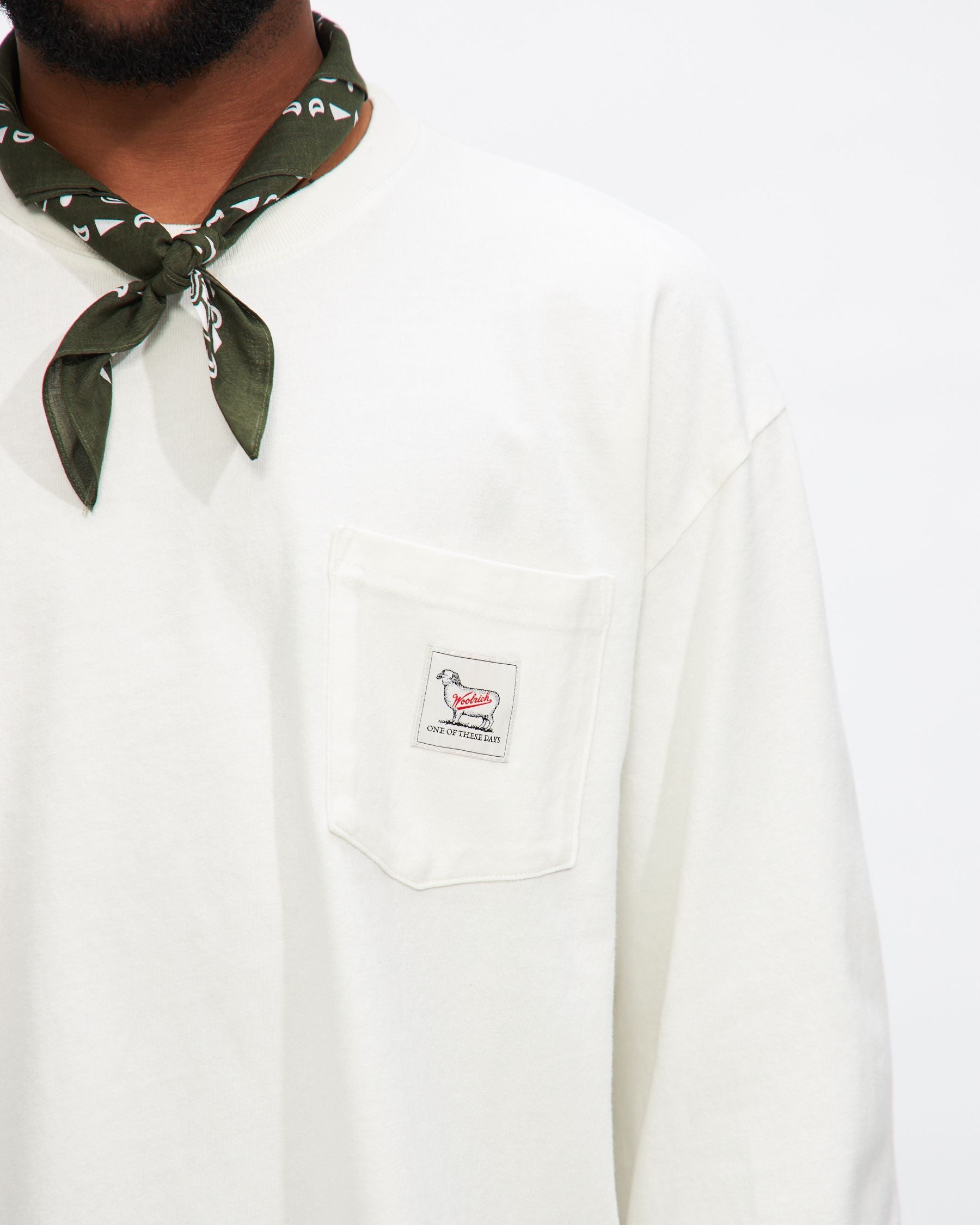 Woolrich Longsleeve Pocket Tee in Washed Bone