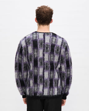 Jacquard Knit Checked Cardigan in Purple