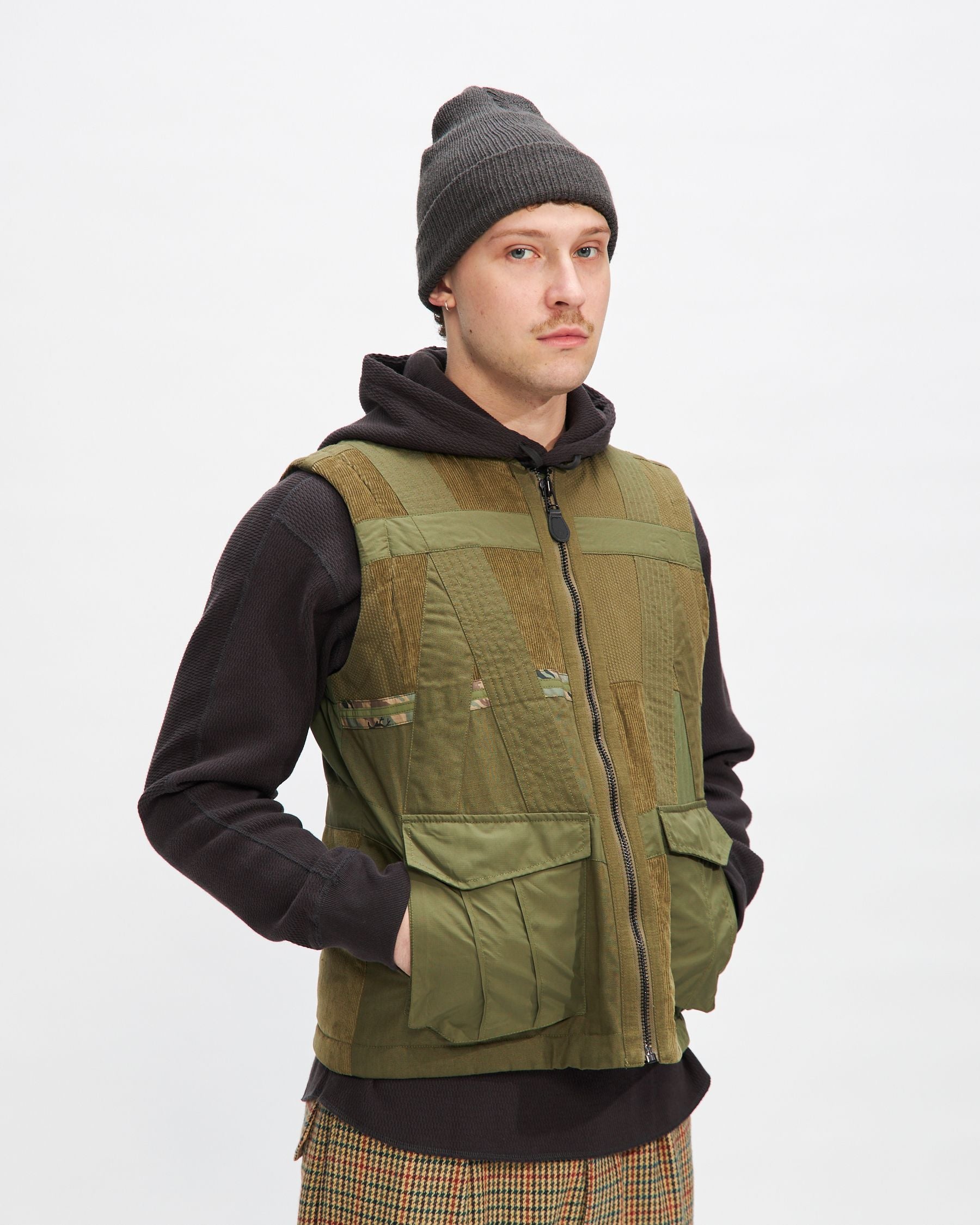 Tugihagi Patchwork Tobi Vest in Olive
