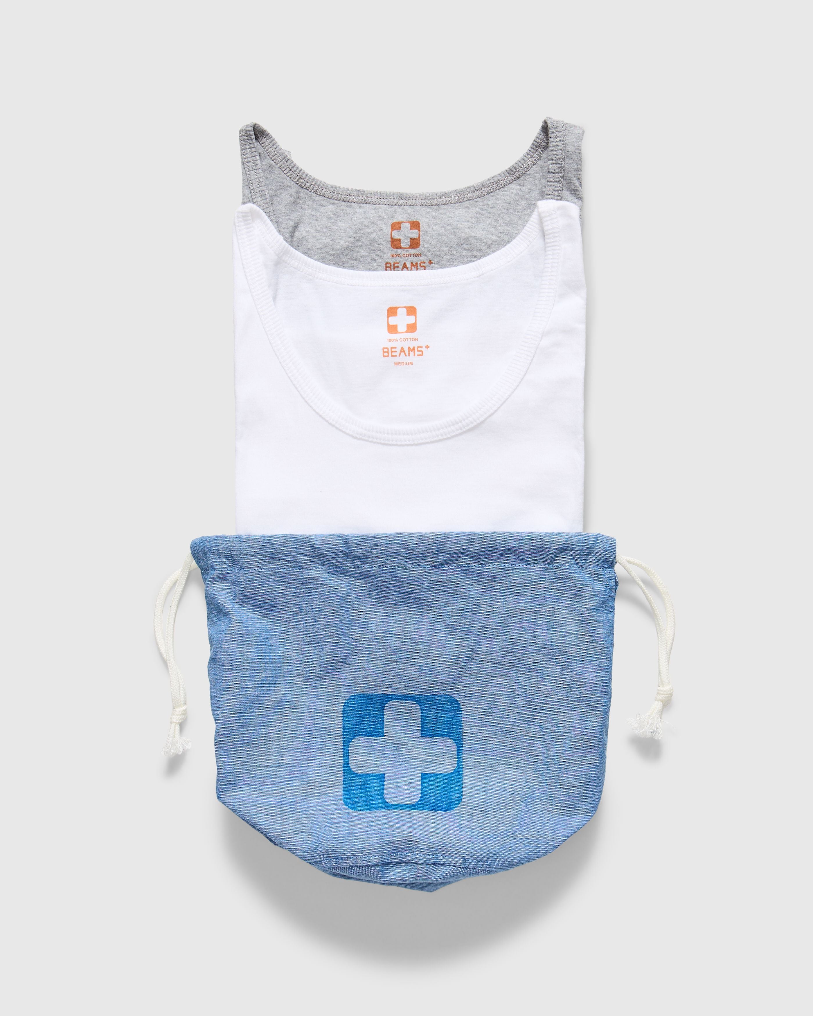 Beams Plus 2 Pack Tank Top in White/ T. Grey | Homme Essentials