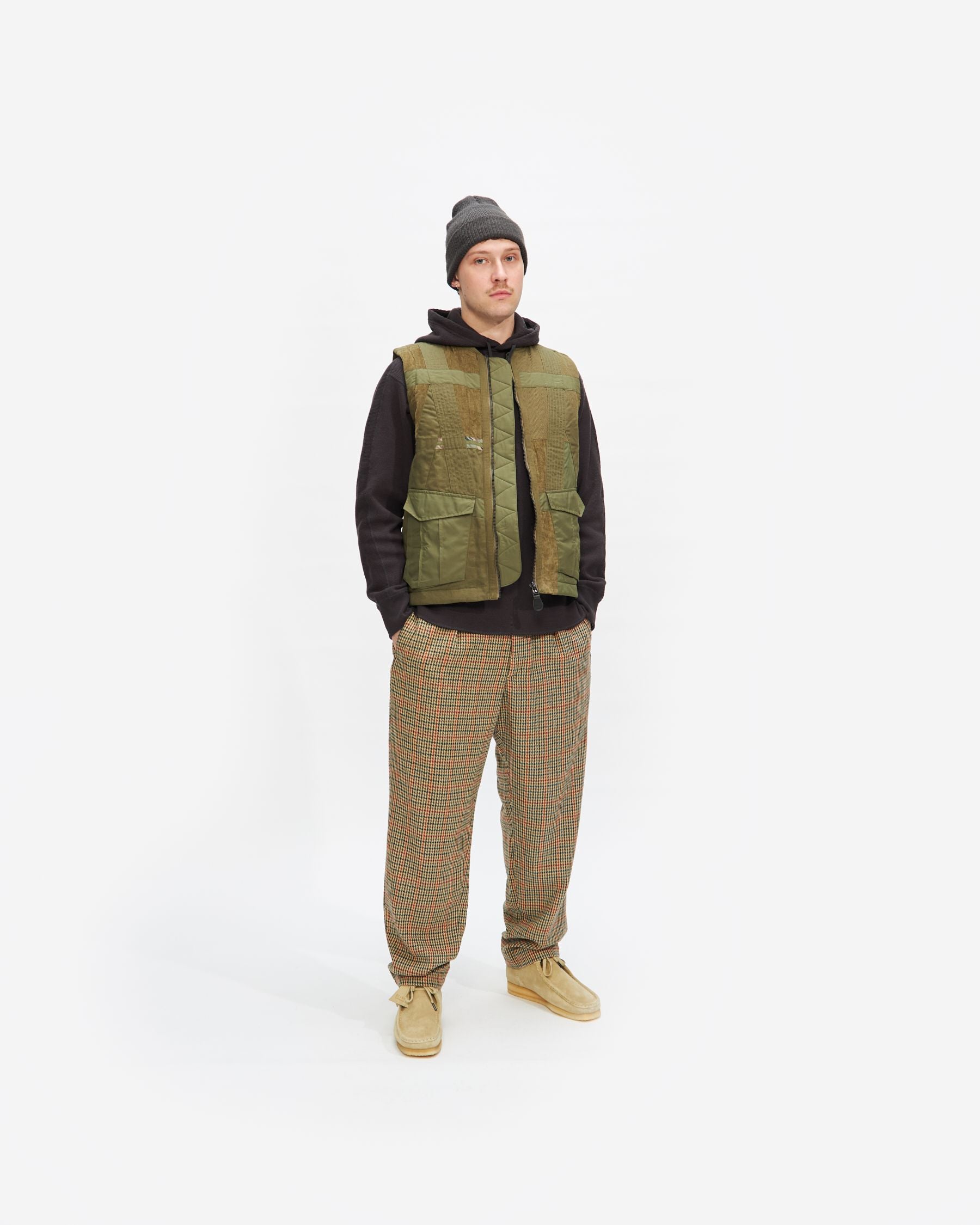Tugihagi Patchwork Tobi Vest in Olive