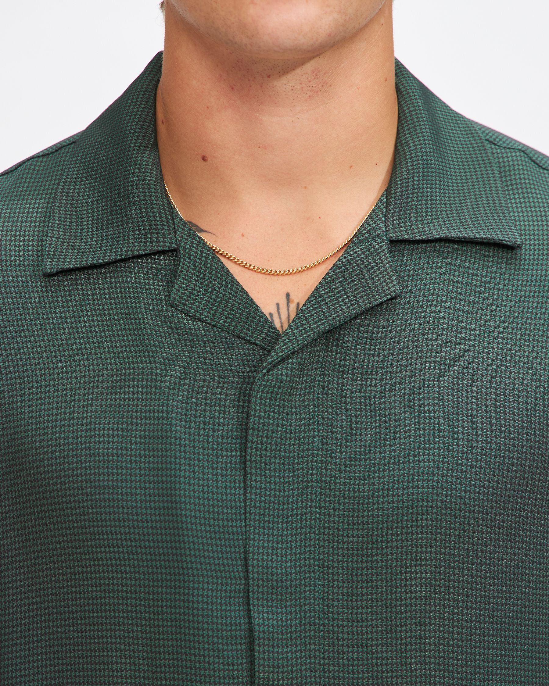 York Mini Houndstooth Short Sleeve Shirt in Gulf Coast