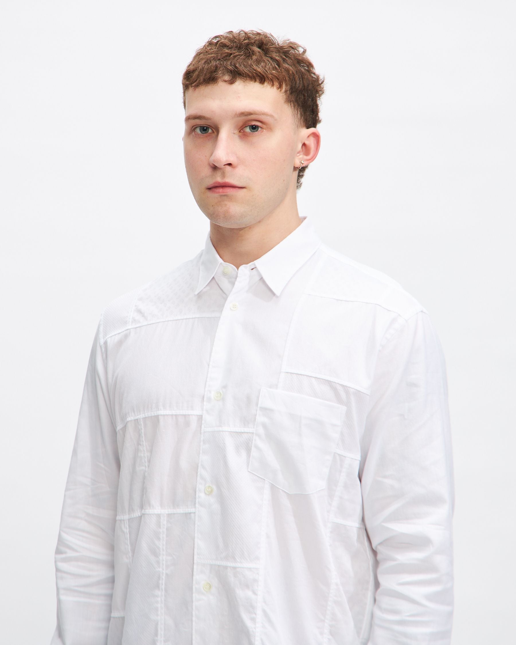 Panelled Fabric Shirt in White