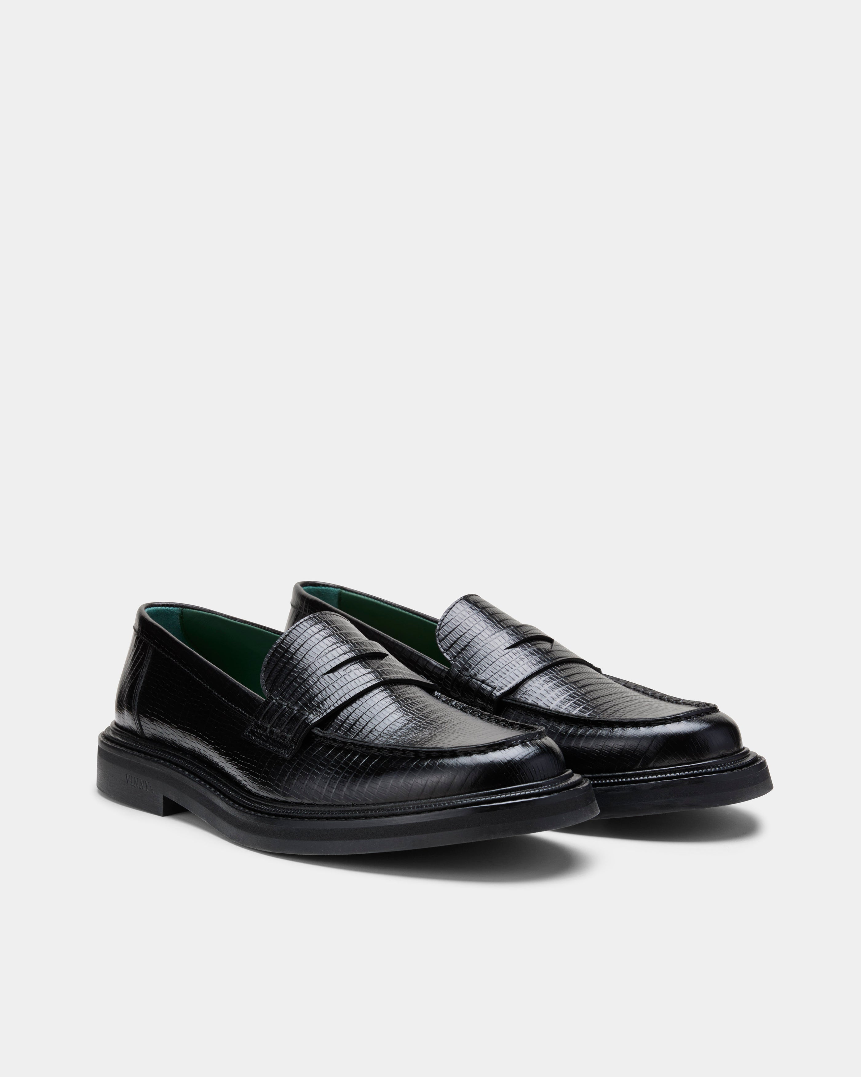 Vinny's Vinnee Penny Loafer in Black Lizzard| Homme Essentials