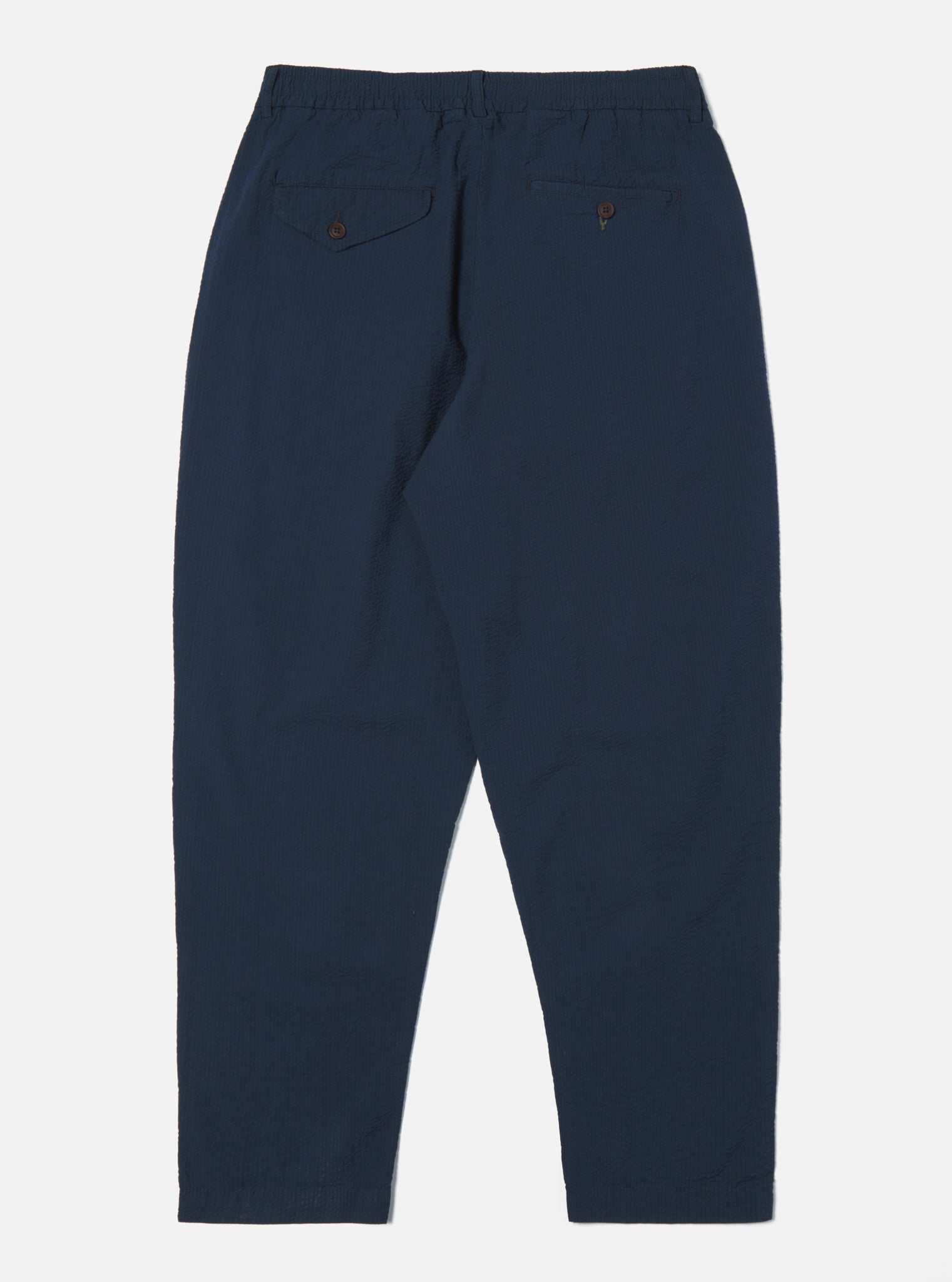 Pleated Track Pant in Navy Cotton Seersucker