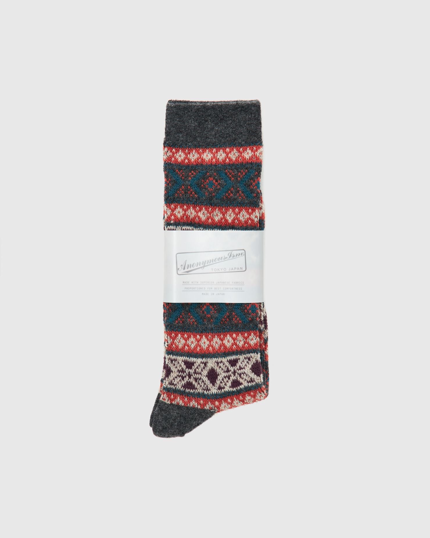 Wool Jacquard Crew Sock in Charcoal