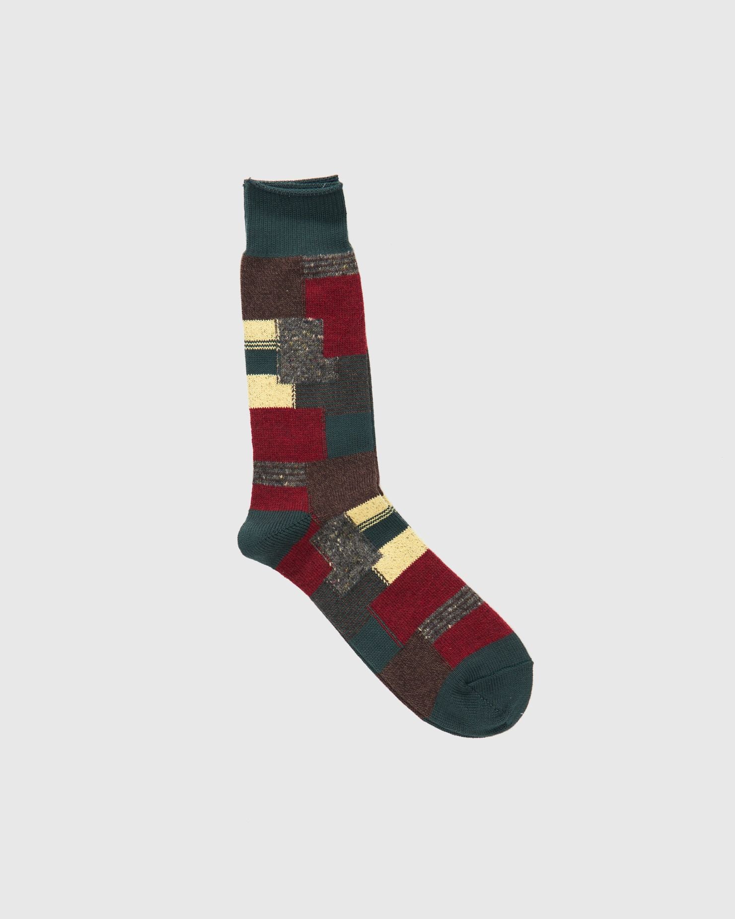 Patchwork Crew Sock in Moss