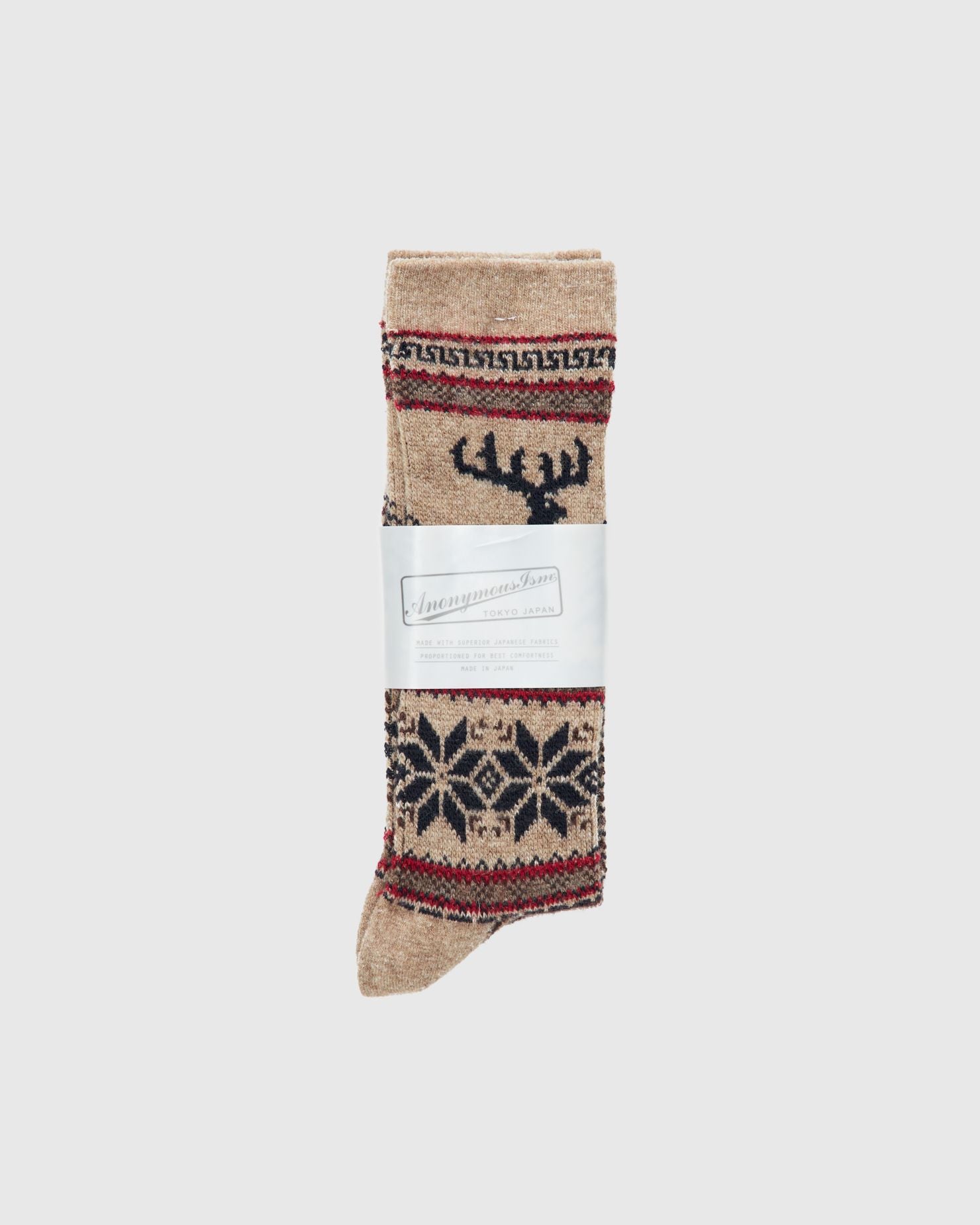 Wool Deer Crew Sock in Beige