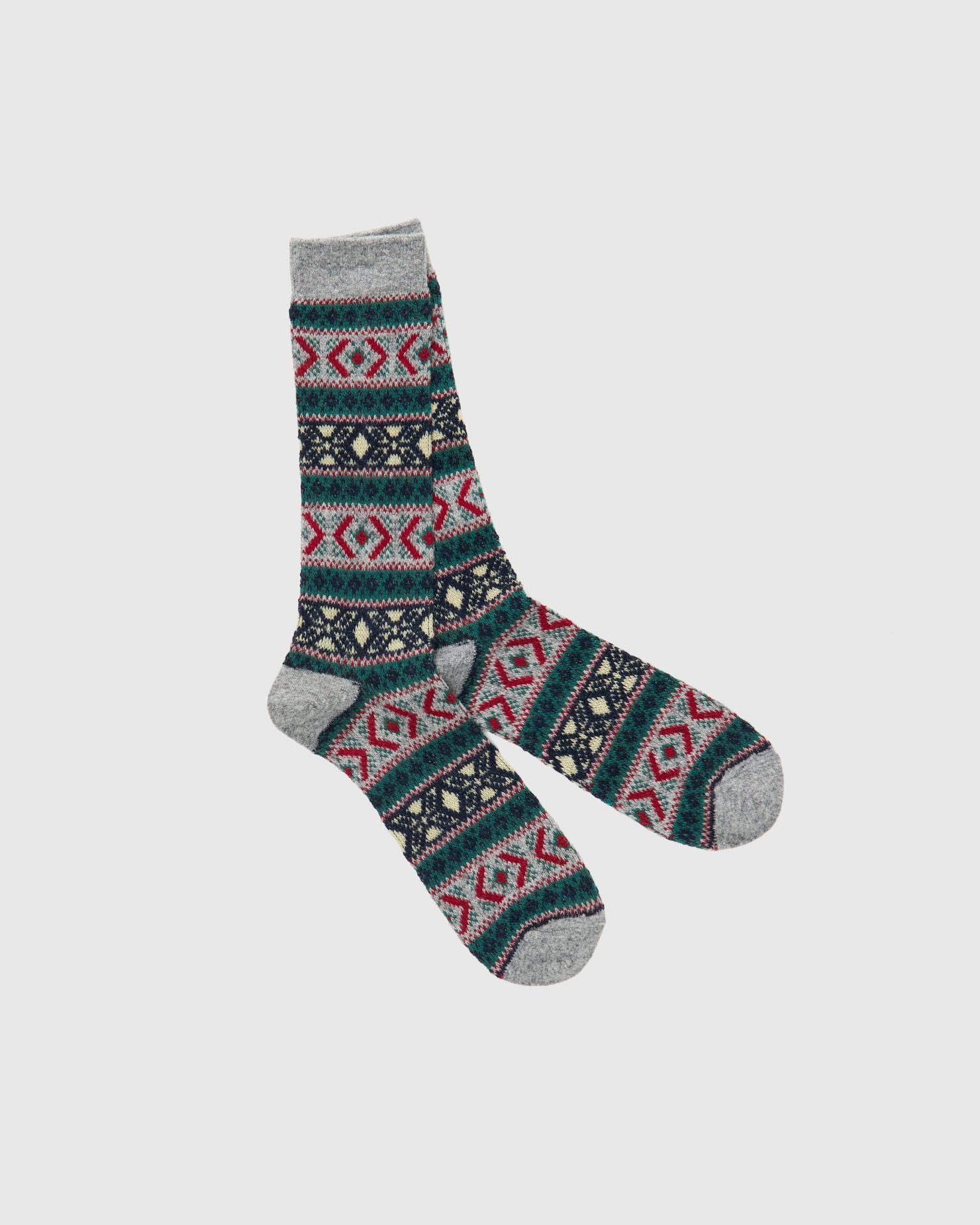 Wool Jacquard Crew Sock in Grey
