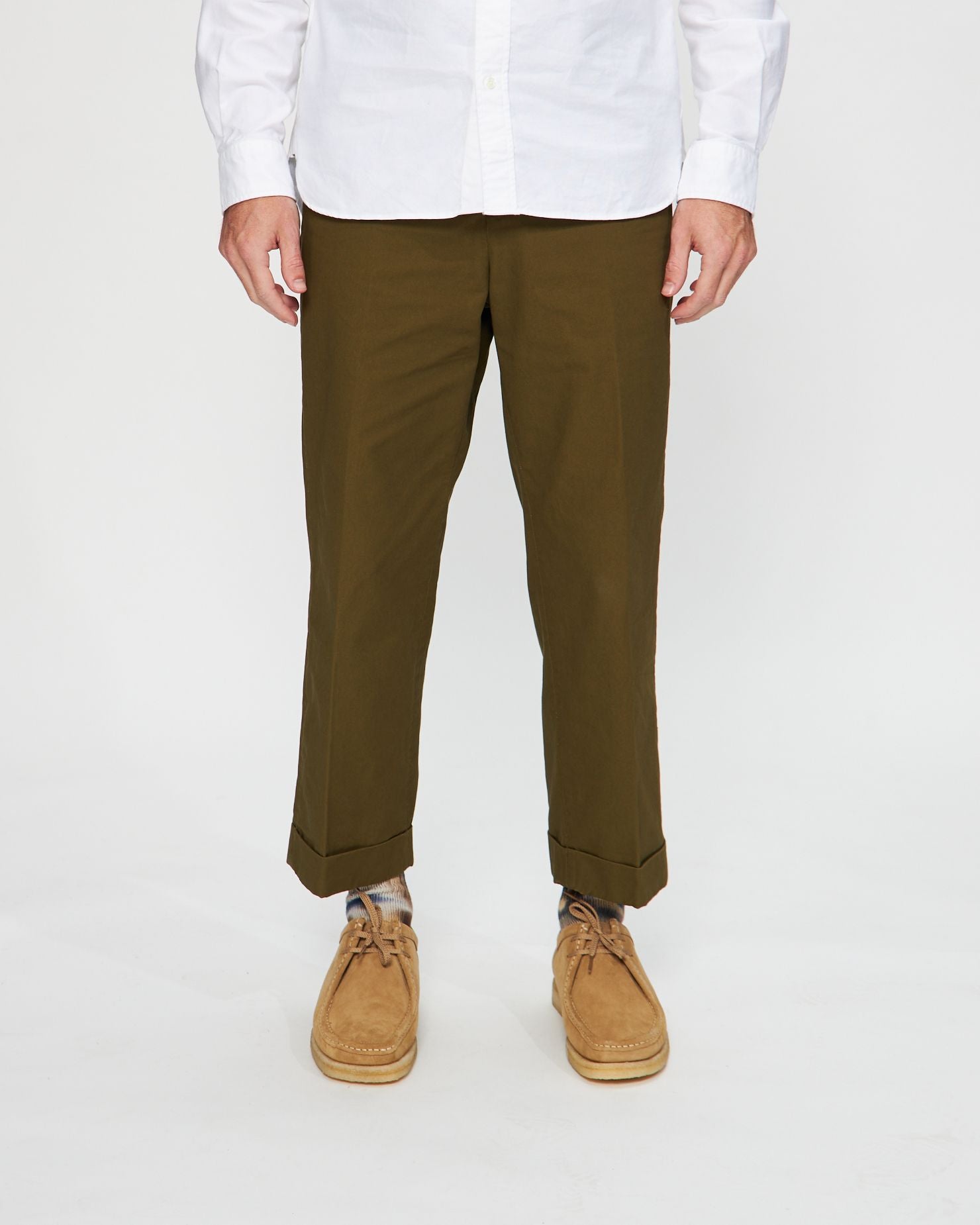 Twill Wide Trousers in Olive