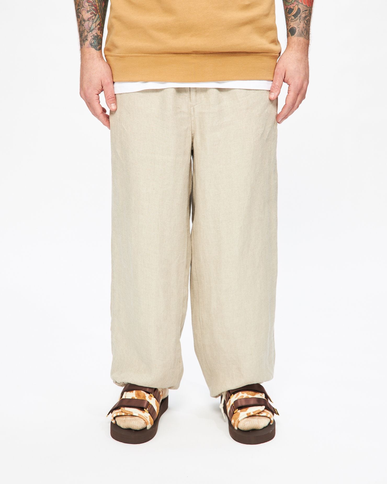 100% linen drawstring wide easy pant